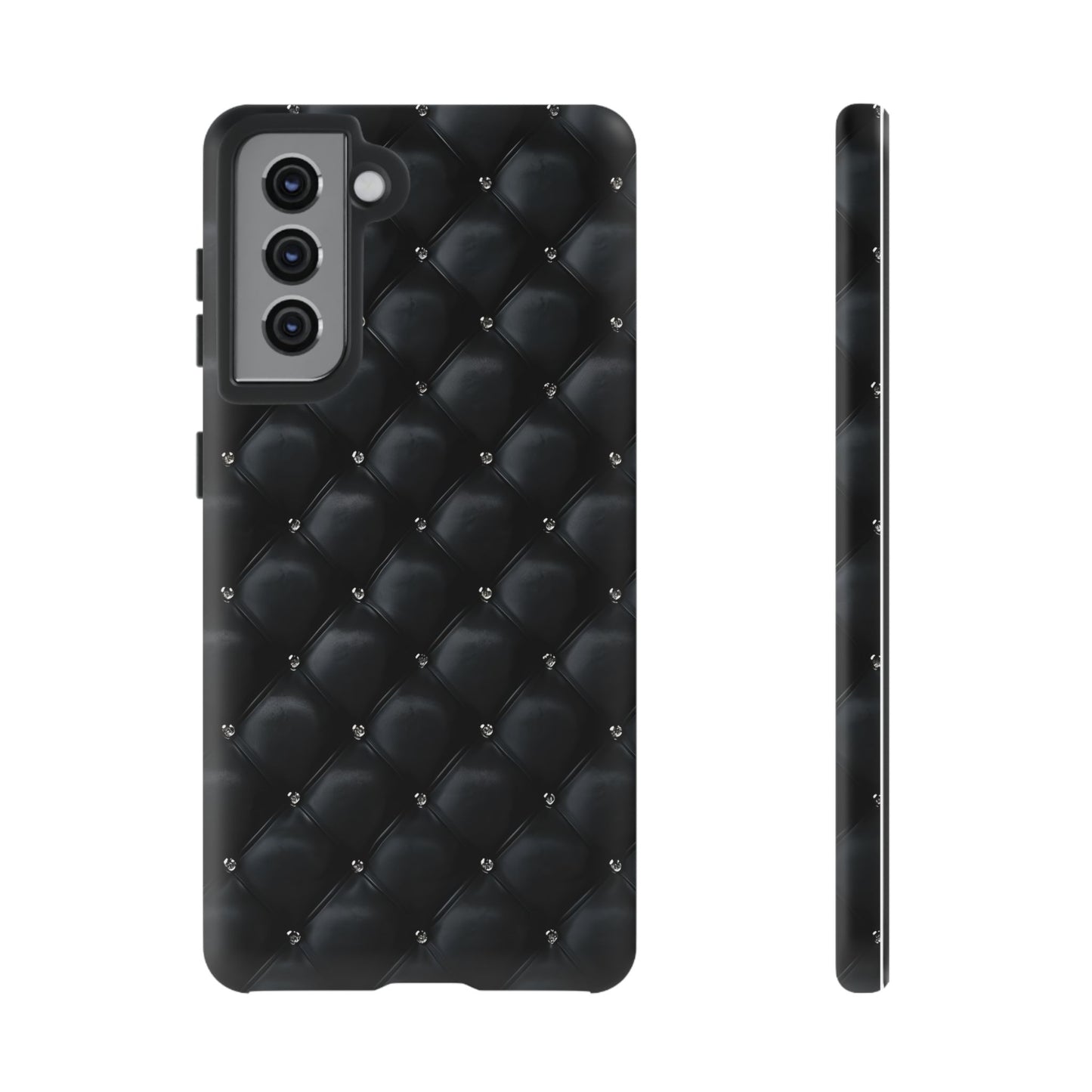 Stylish Tough Phone Case - Elegant Black Quilted Design
