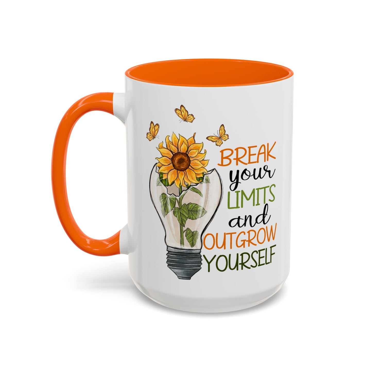 Inspirational Sunflower Coffee Mug - Break Your Limits & Outgrow Yourself - 15oz