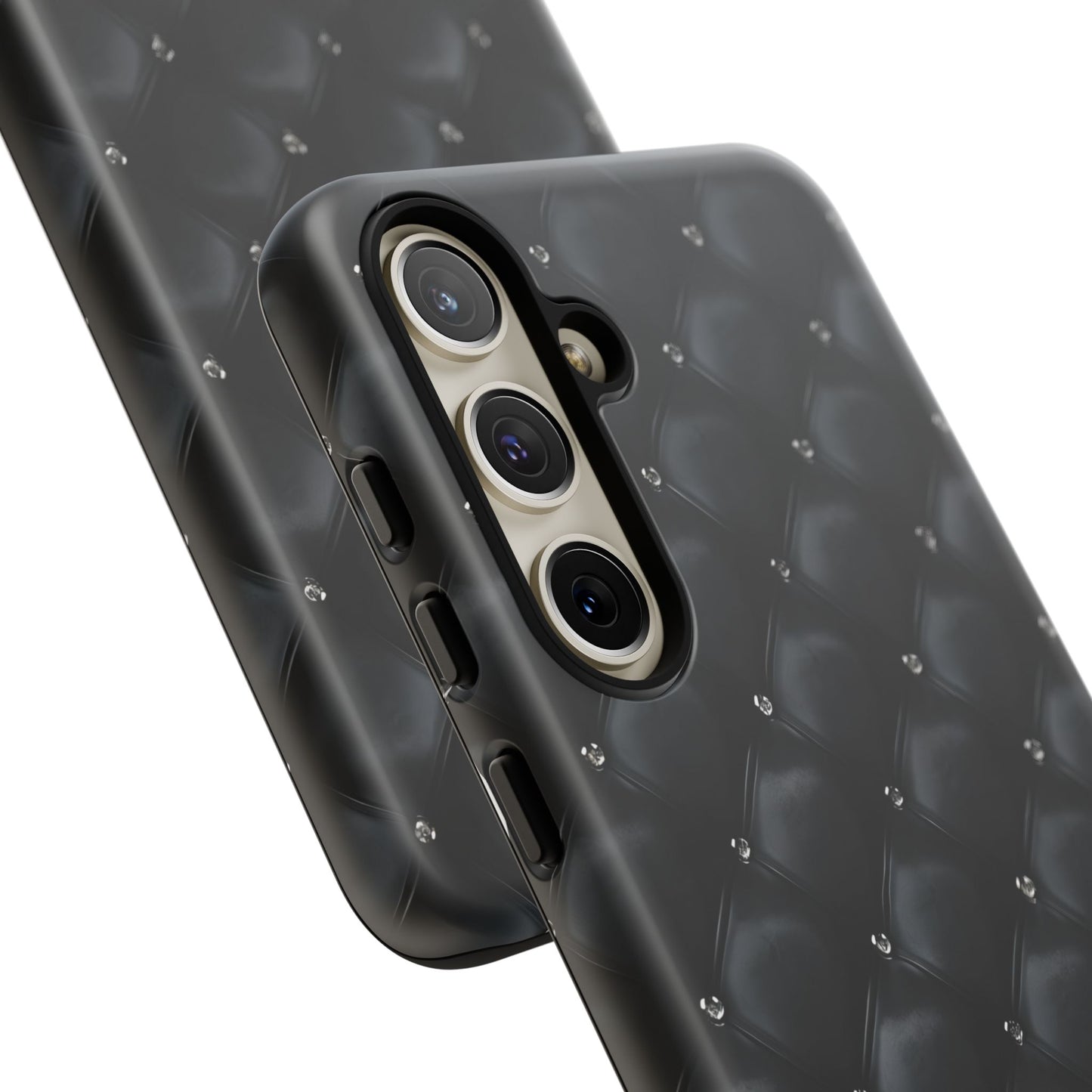 Stylish Tough Phone Case - Elegant Black Quilted Design