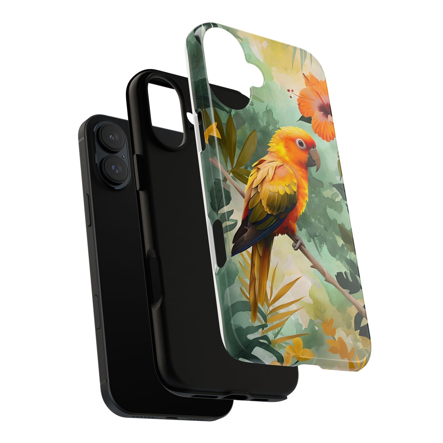 Tough Cases - Sun Conure Tropical Parrot Phone Case, Vibrant Floral Design, Durable Protection for Nature Lovers
