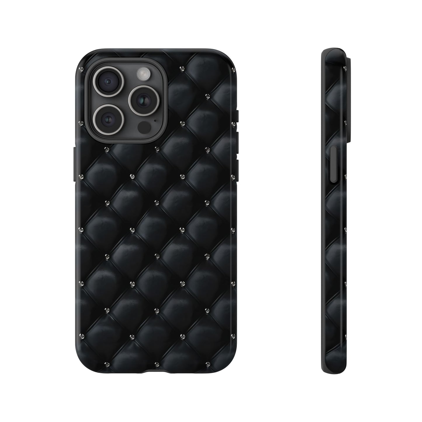 Stylish Tough Phone Case - Elegant Black Quilted Design