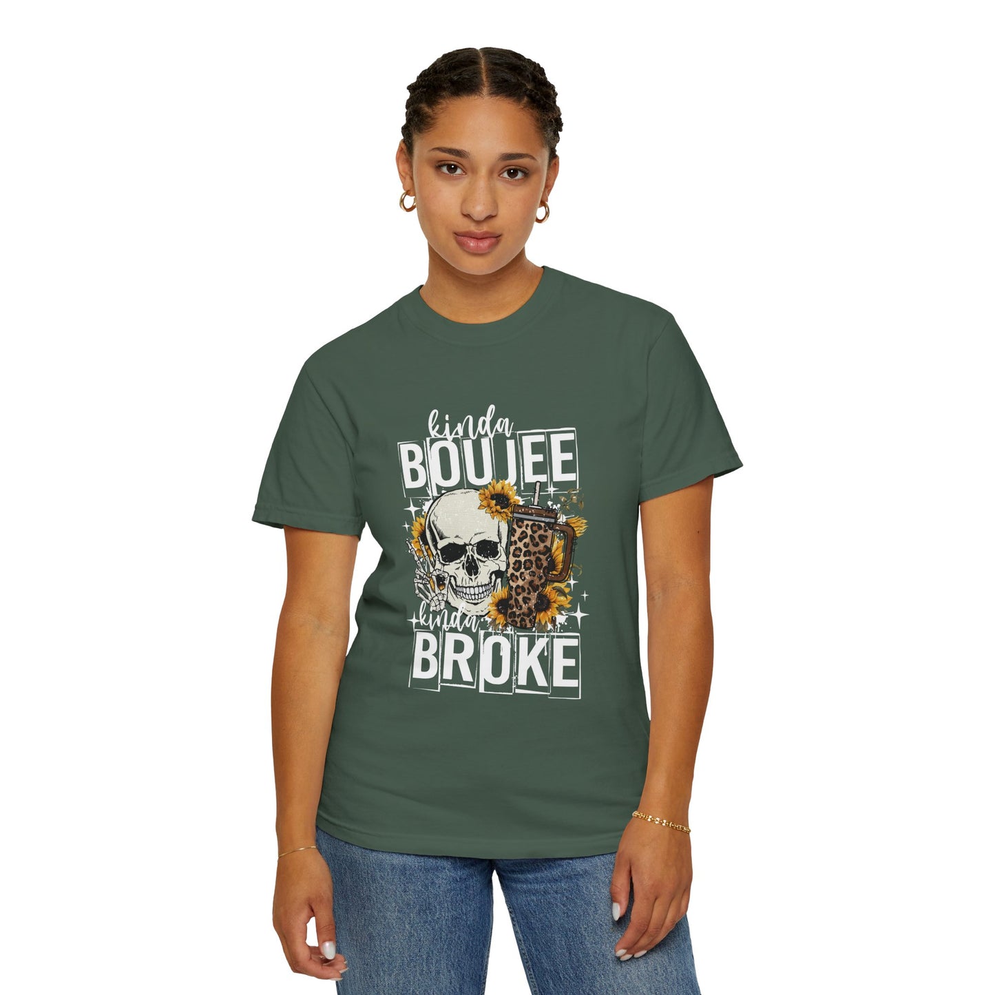 Kinda Boujee Kinda Broke White Unisex Garment-Dyed T-Shirt - Trendy Casual Wear for Fashion Lovers