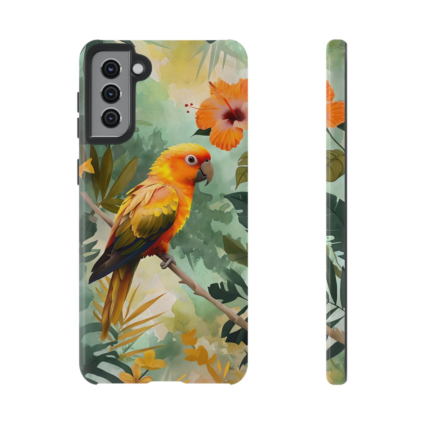 Tough Cases - Sun Conure Tropical Parrot Phone Case, Vibrant Floral Design, Durable Protection for Nature Lovers