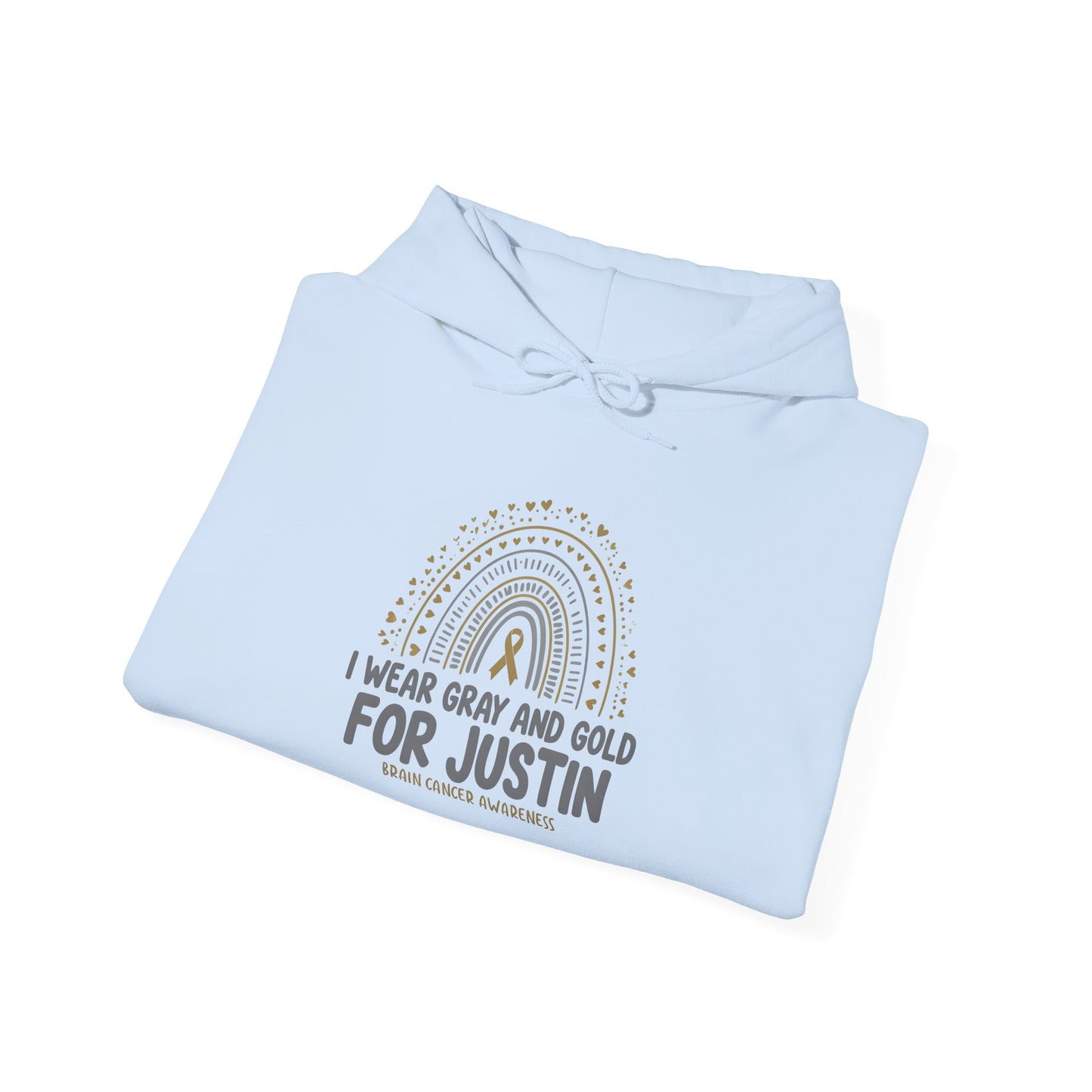 ADULT JUSTIN Hooded Sweatshirt - I Wear Gray and Gold for Justin | Brain Cancer Awareness