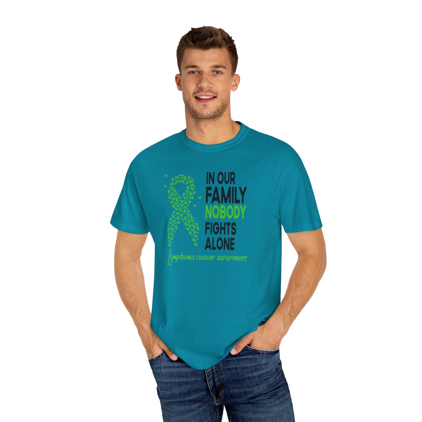 Lymphoma Awareness T-Shirt, Family Support Tee, Garment-Dyed Shirt, Cancer Awareness Apparel, Gift for Caregivers, 5K Event Shirt