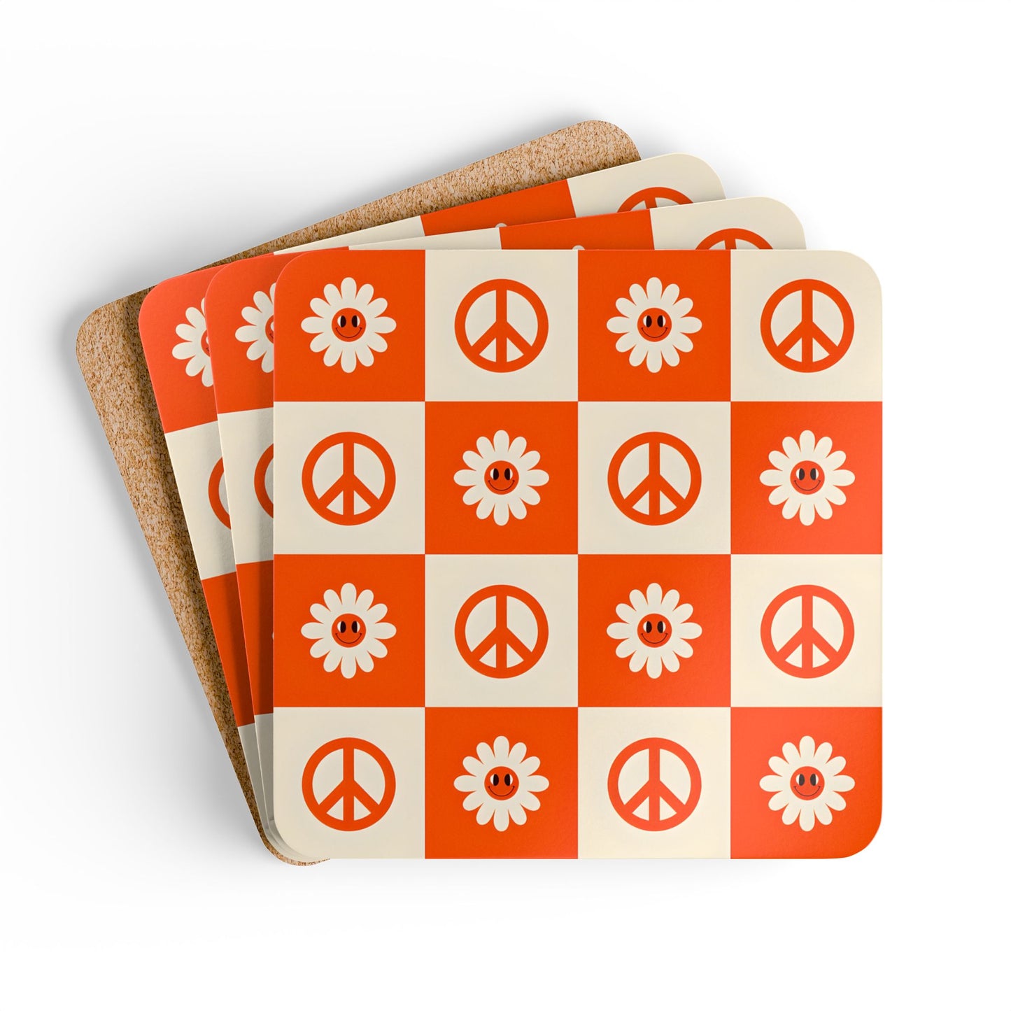 Peace and Flower Cork Coaster Set - Eco-Friendly Home Decor