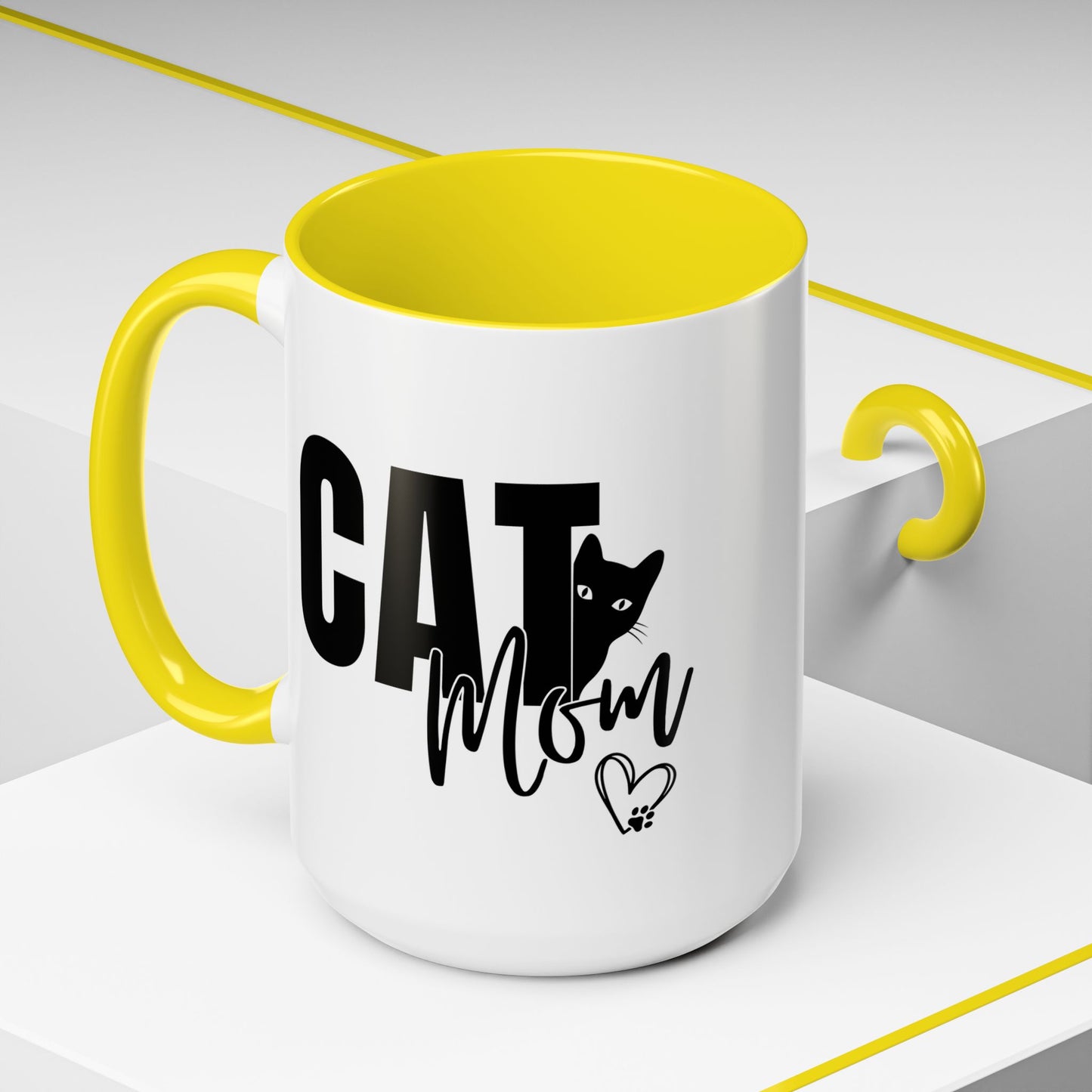 Cat Mom Accent 15oz Coffee Mug – Perfect Gift for Cat Lovers