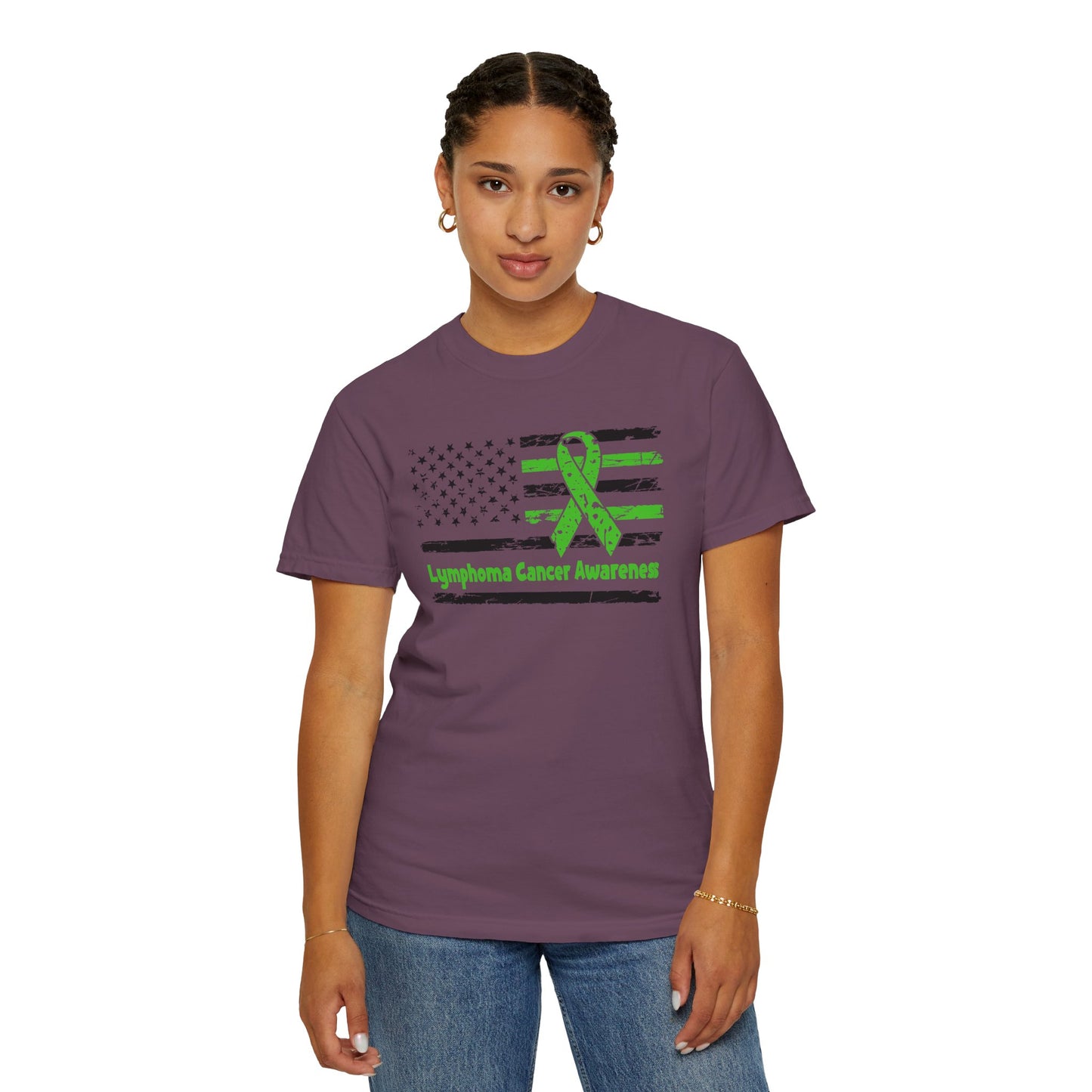 Lymphoma Awareness T-Shirt, Unisex Garment-Dyed Tee, Cancer Support Shirt, Green Ribbon Tee, Gift for Awareness Events