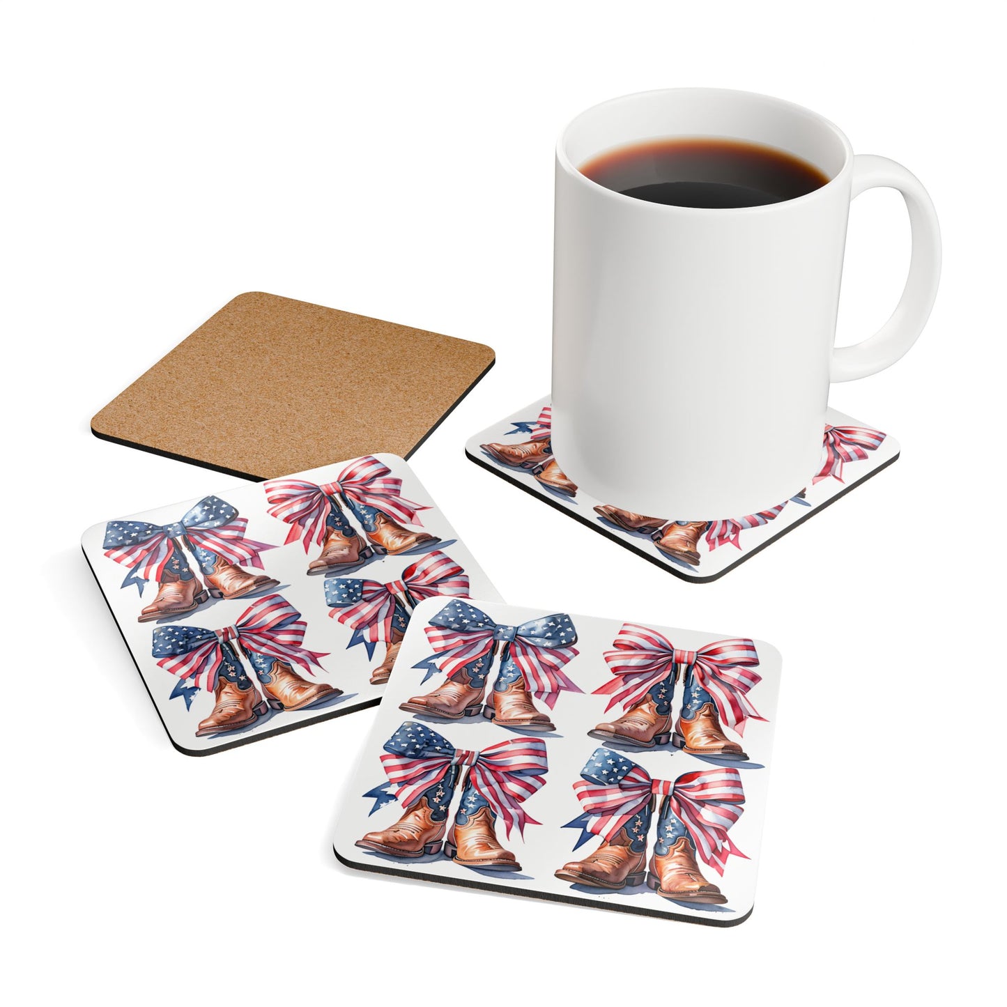 Patriotic Cowboy Coaster Set - 4-Pack with Americana Design