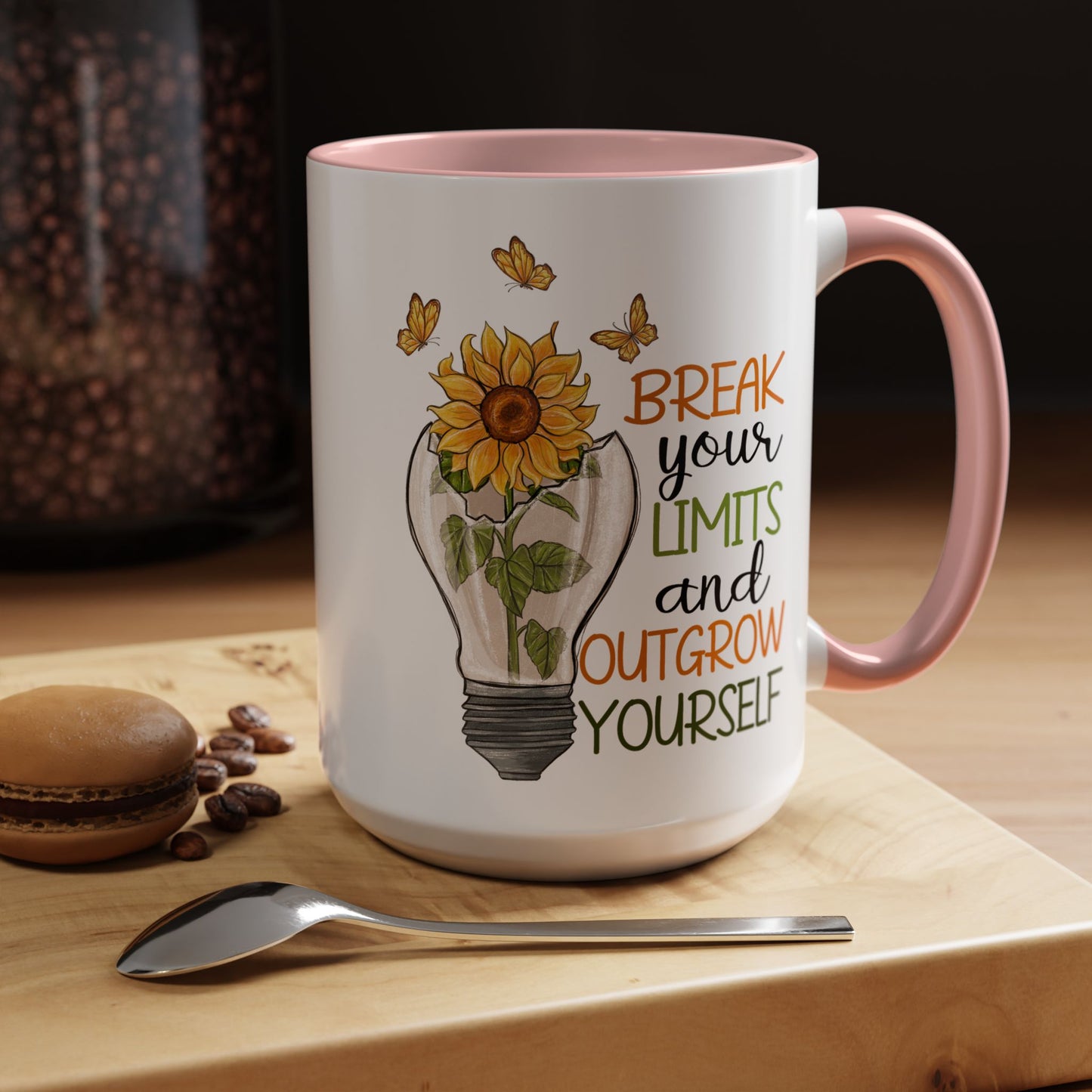 Inspirational Sunflower Coffee Mug - Break Your Limits & Outgrow Yourself - 15oz