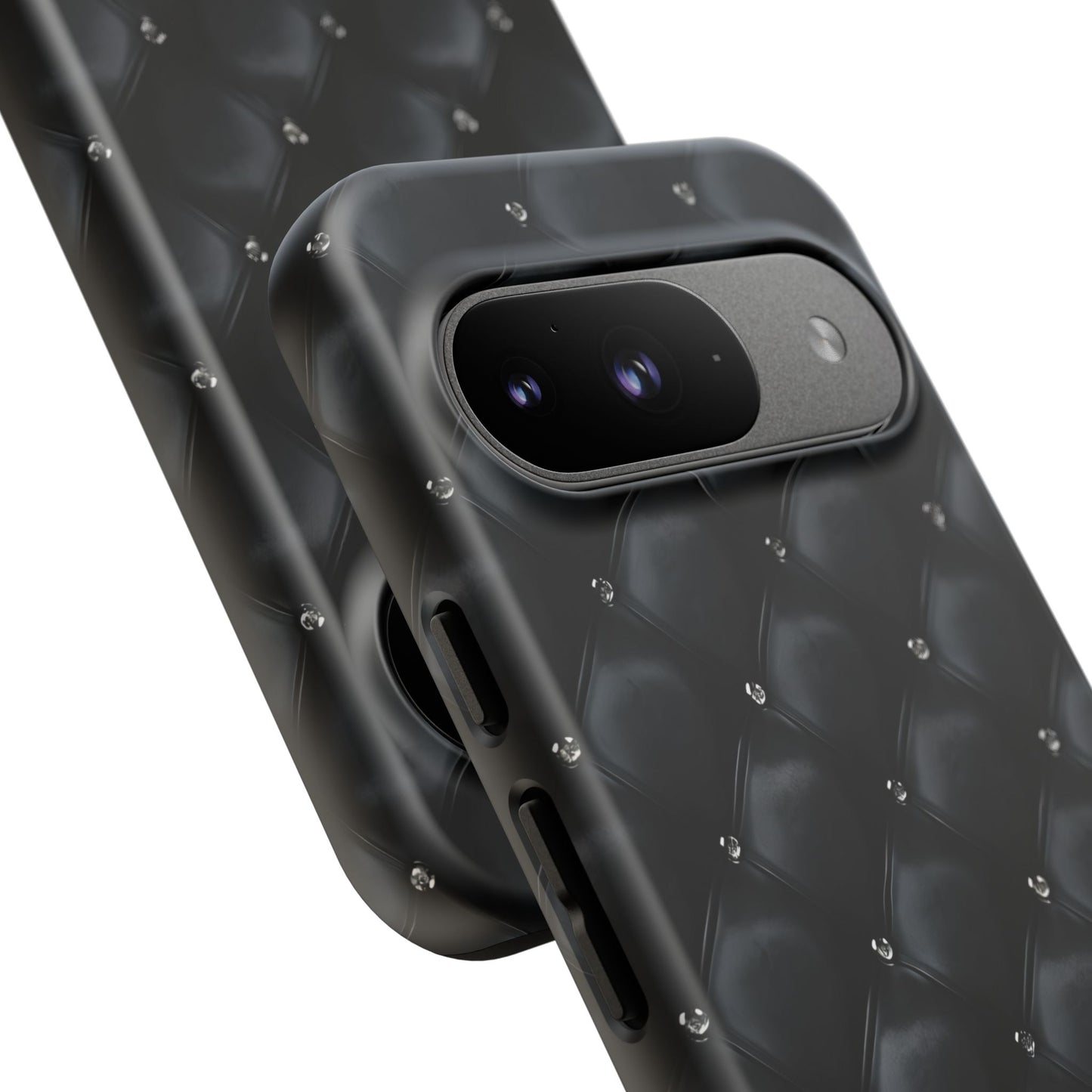Stylish Tough Phone Case - Elegant Black Quilted Design