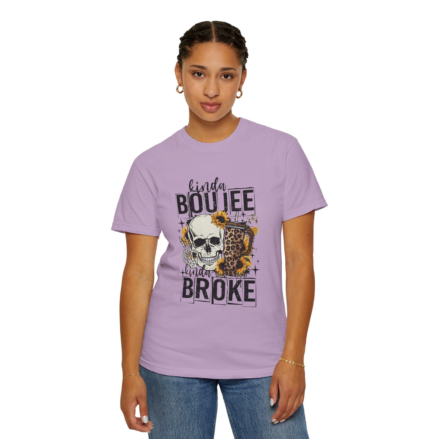 Kinda Boujee Kinda Broke Black Unisex Garment-Dyed T-shirt - Trendy Casual Wear for Cool Vibes