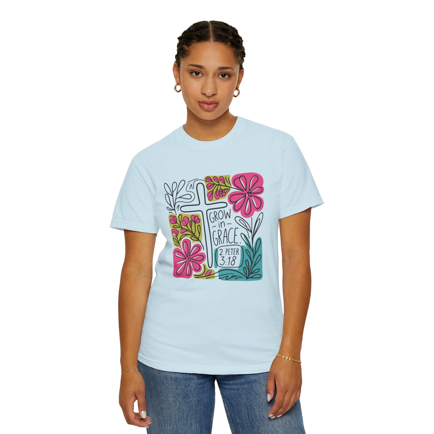 Unisex Garment-Dyed T-Shirt - "Grow in Grace" Floral Design