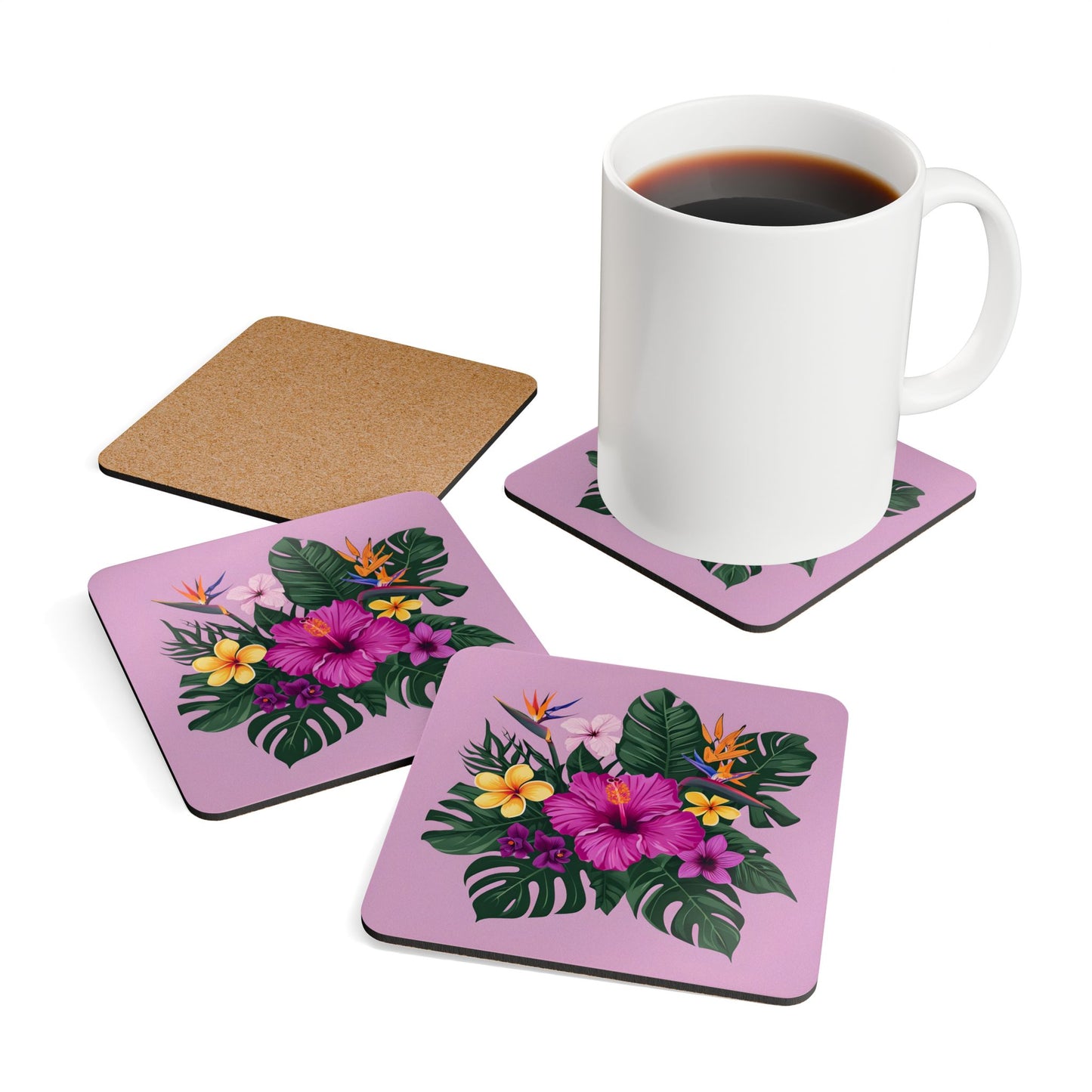 Tropical Floral Cork Coaster Set - Vibrant Home Décor for Summer Entertaining