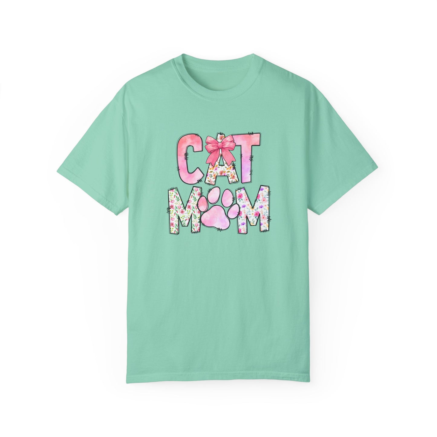 Cat Mom Garment-Dyed T-Shirt | Cute Floral Design for Cat Lovers