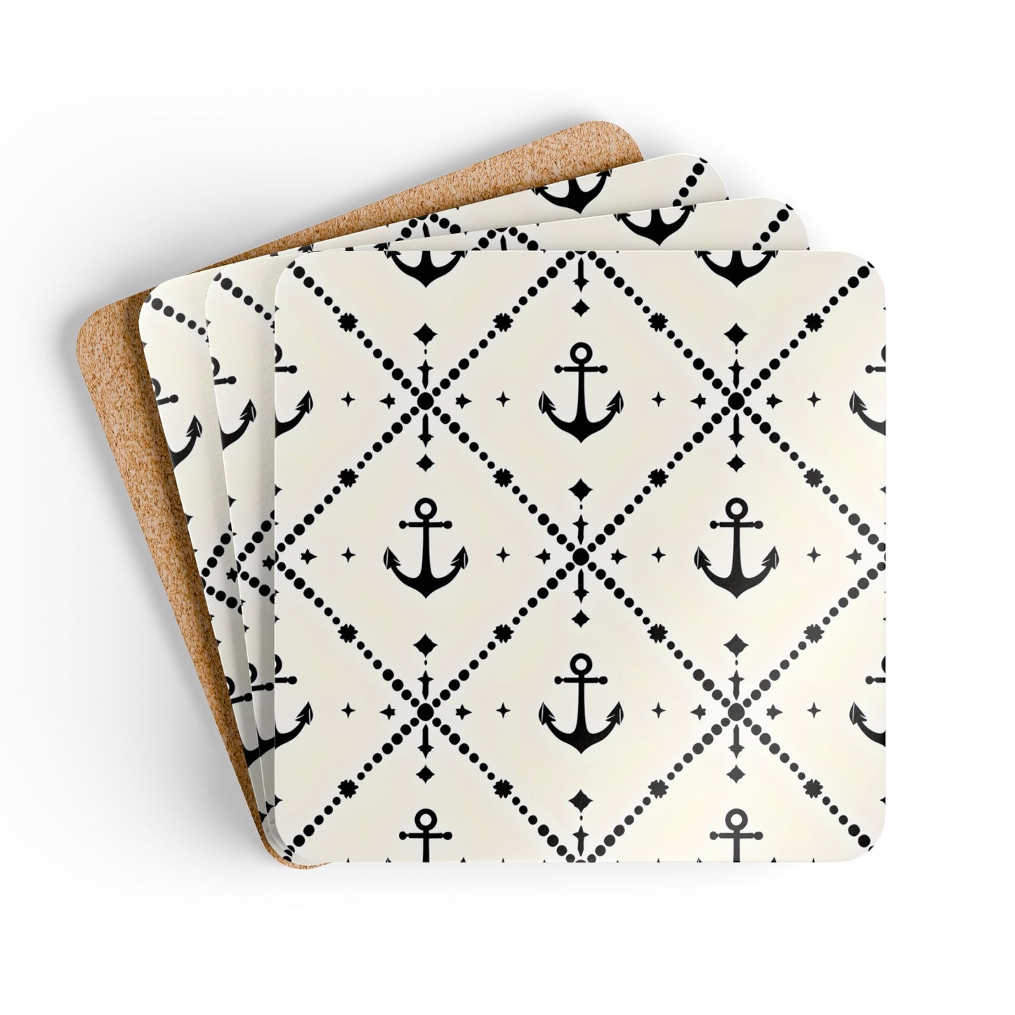 Nautical Corkwood Coaster Set - Anchor Design for Home Decor