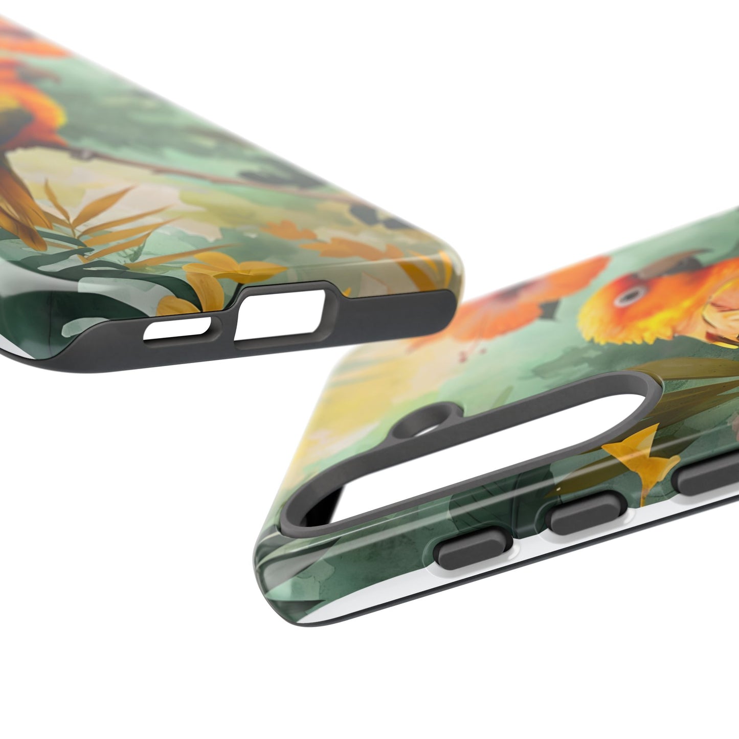Tough Cases - Sun Conure Tropical Parrot Phone Case, Vibrant Floral Design, Durable Protection for Nature Lovers