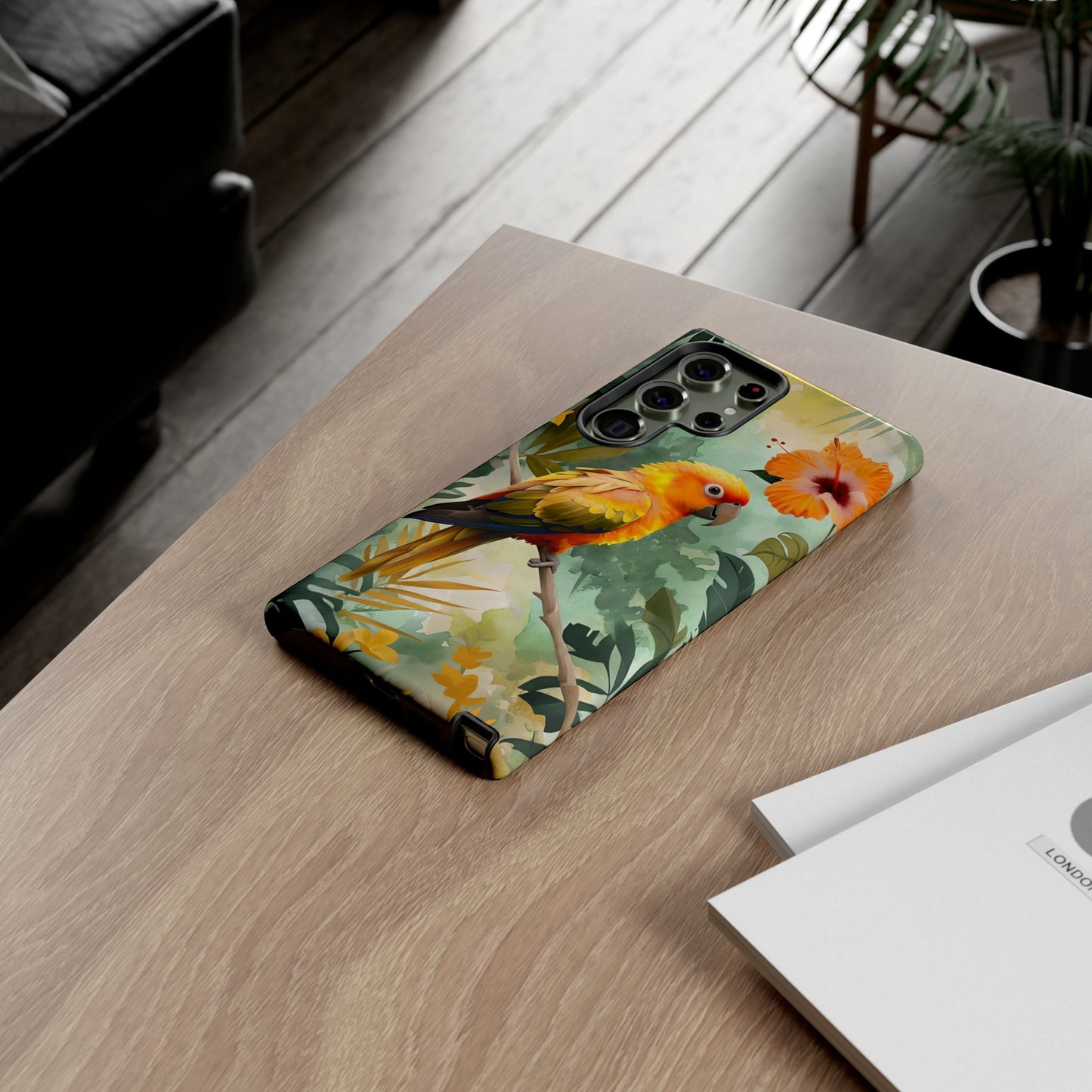 Tough Cases - Sun Conure Tropical Parrot Phone Case, Vibrant Floral Design, Durable Protection for Nature Lovers