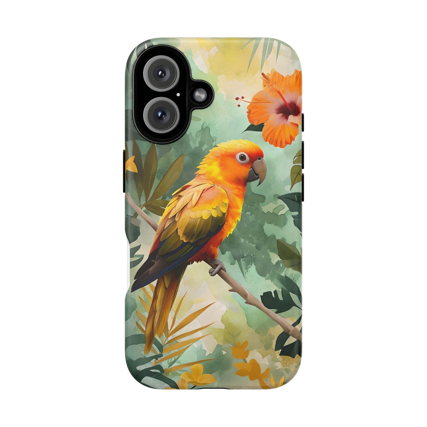 Tough Cases - Sun Conure Tropical Parrot Phone Case, Vibrant Floral Design, Durable Protection for Nature Lovers