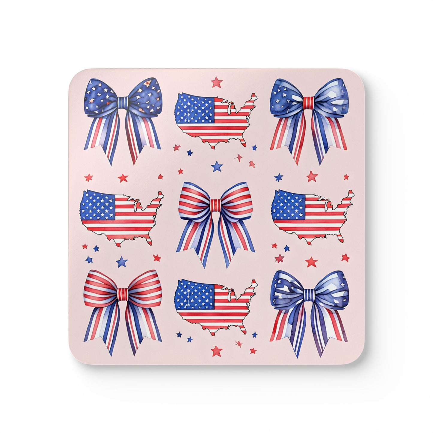 Patriotic Cork Coaster Set – USA Map & Bows - Perfect for Fourth of July Celebrations!