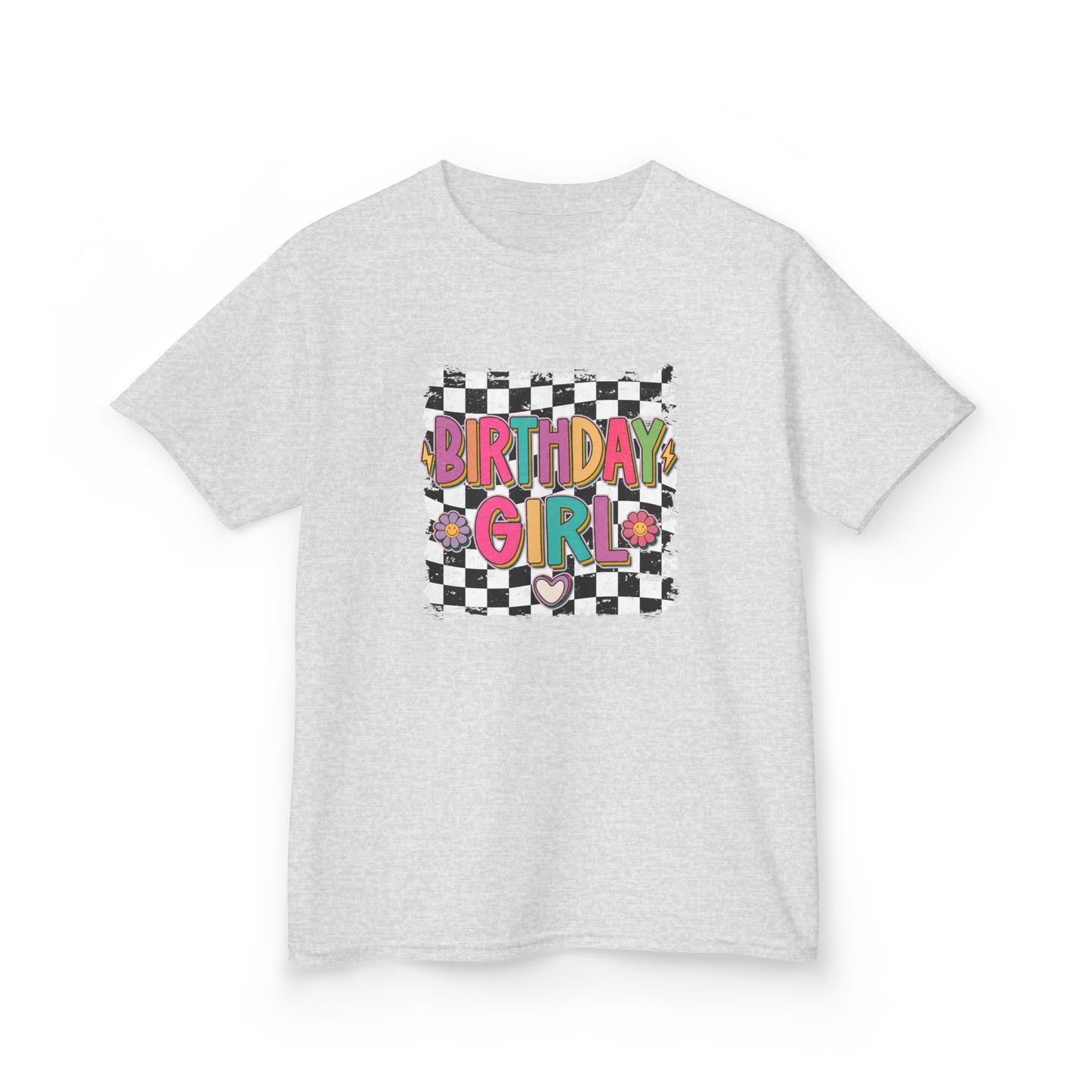 Birthday Girl Kids Heavy Cotton Tee - Fun Checkered Design for Celebrations