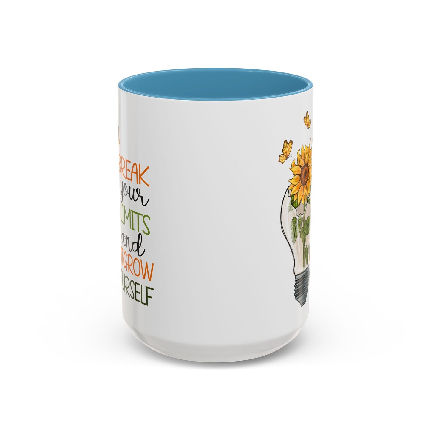 Inspirational Sunflower Coffee Mug - Break Your Limits & Outgrow Yourself - 15oz