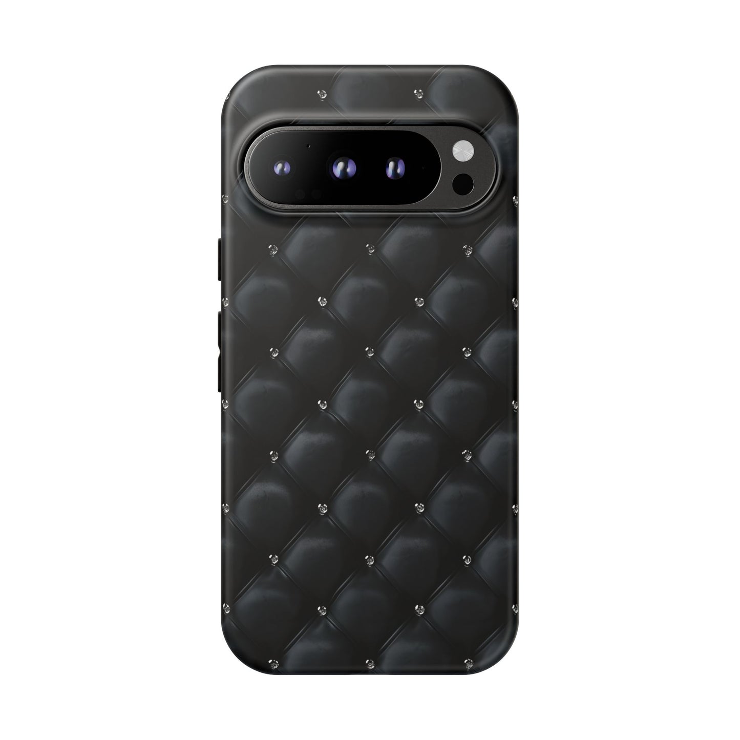 Stylish Tough Phone Case - Elegant Black Quilted Design