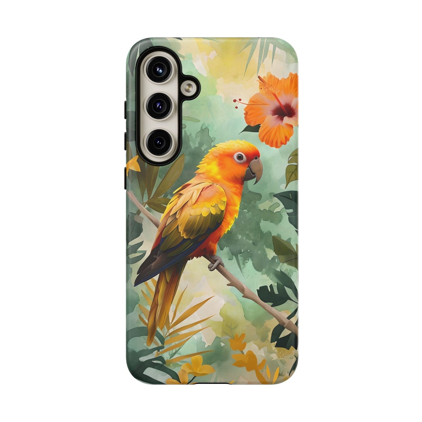 Tough Cases - Sun Conure Tropical Parrot Phone Case, Vibrant Floral Design, Durable Protection for Nature Lovers