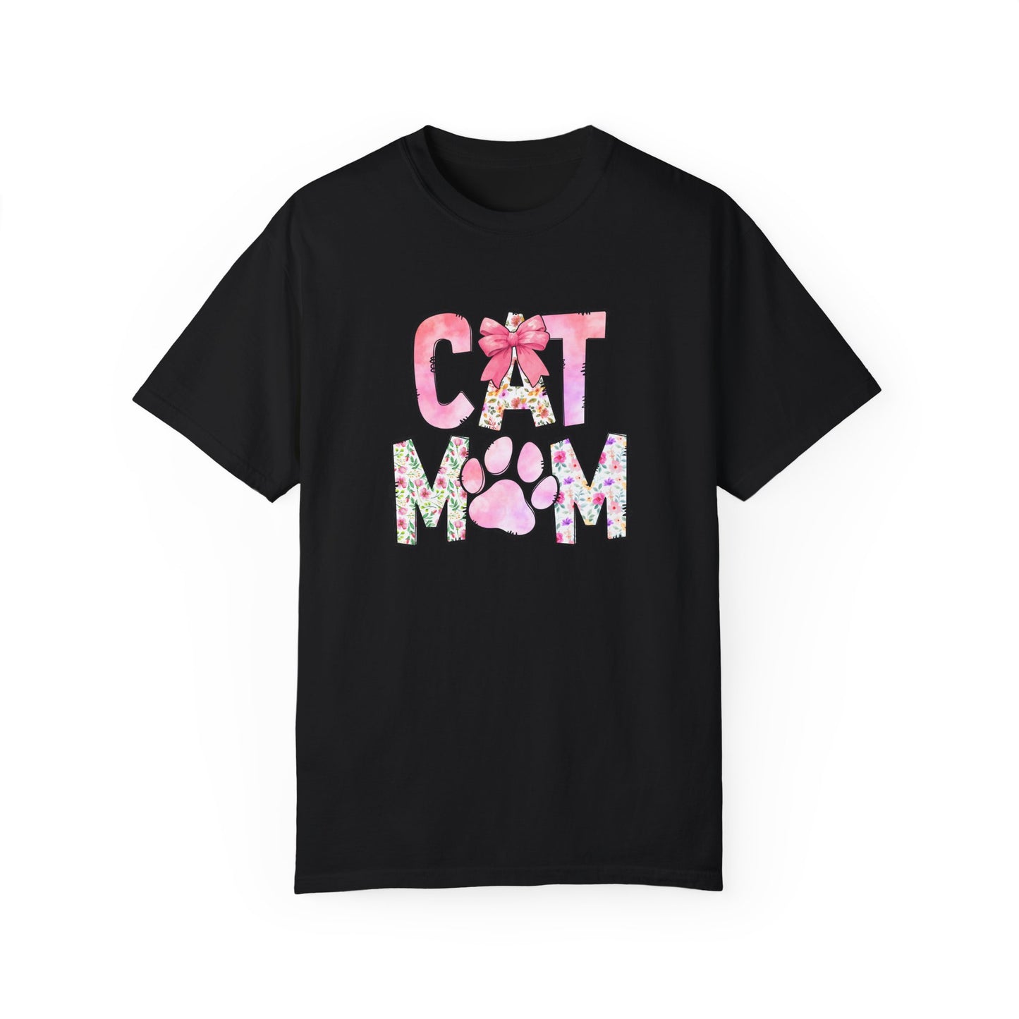Cat Mom Garment-Dyed T-Shirt | Cute Floral Design for Cat Lovers