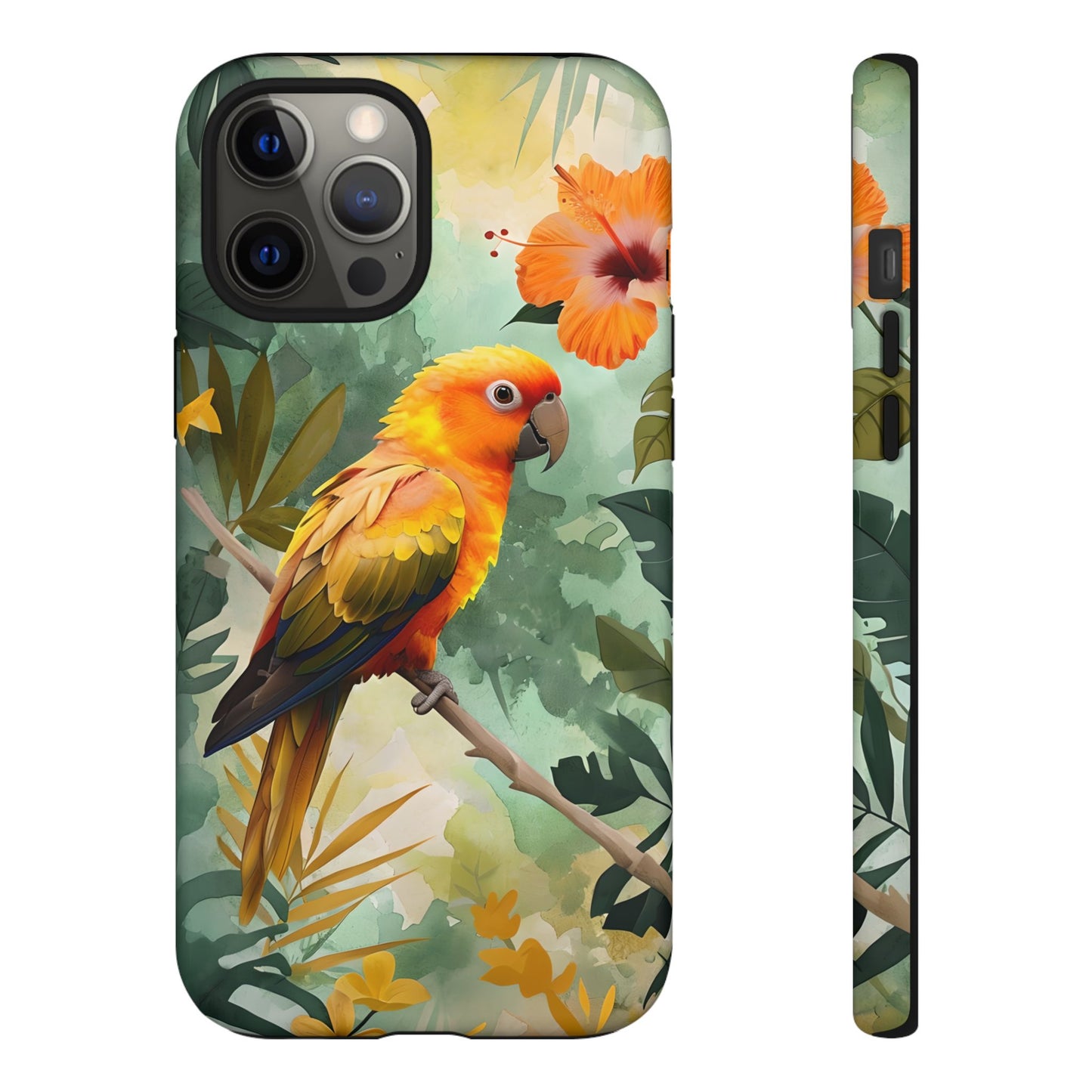 Tough Cases - Sun Conure Tropical Parrot Phone Case, Vibrant Floral Design, Durable Protection for Nature Lovers