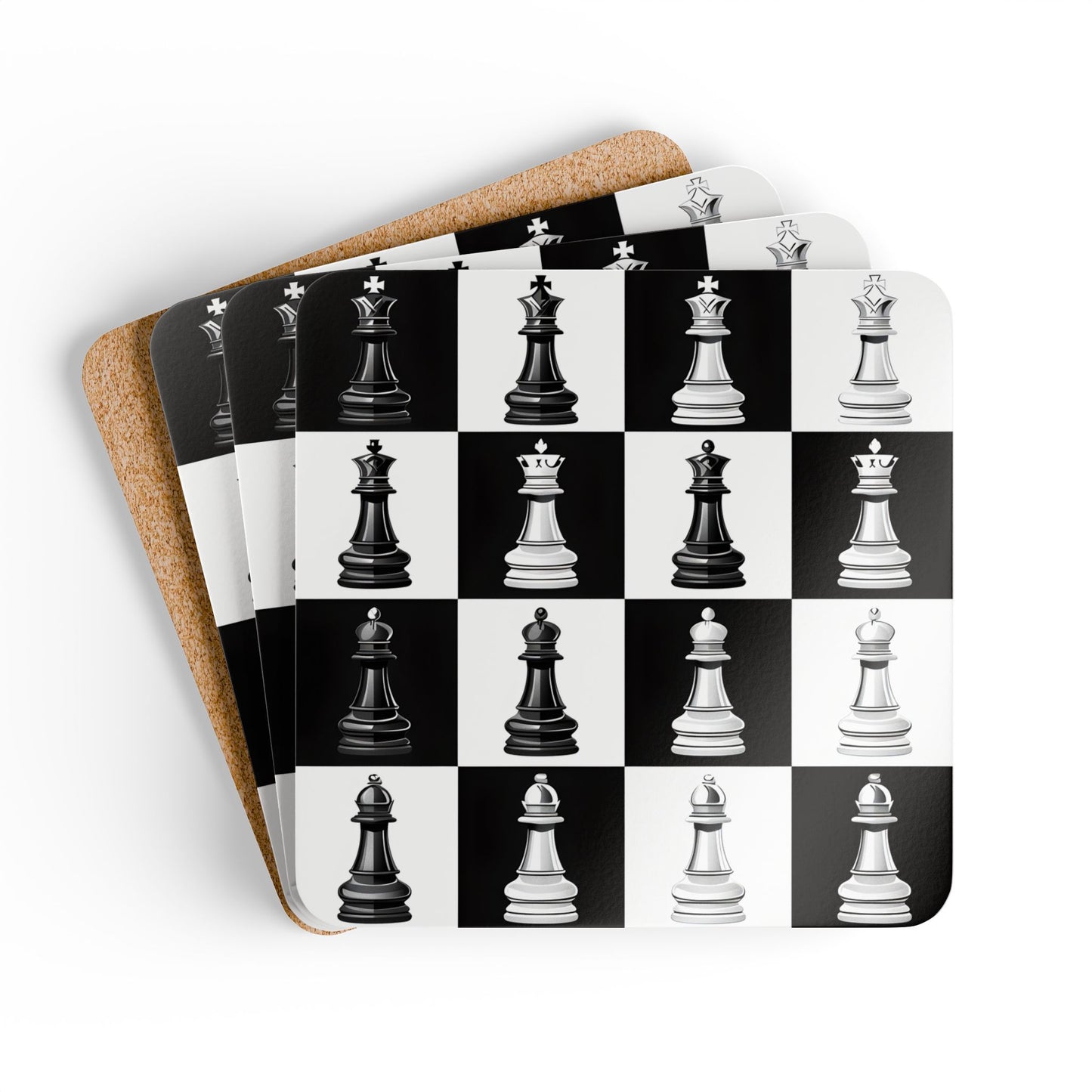 Chess-Themed Cork Coaster Set - Elegant Game Night Decor