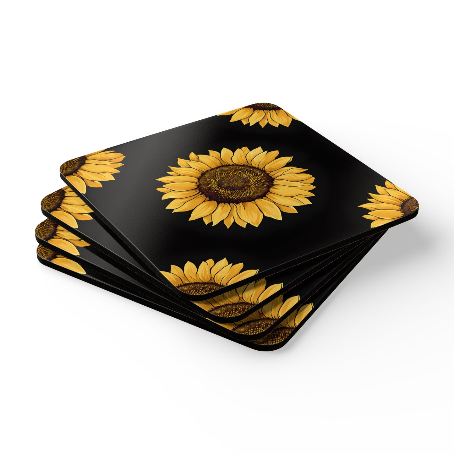 Sunflower Corkwood Coaster Set - Floral Drink Coasters for Home Decor