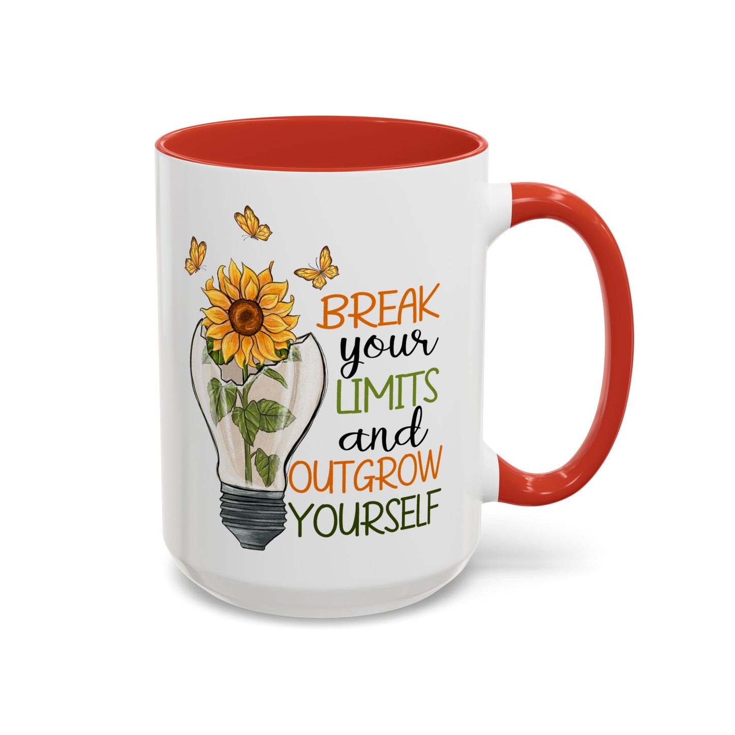 Inspirational Sunflower Coffee Mug - Break Your Limits & Outgrow Yourself - 15oz