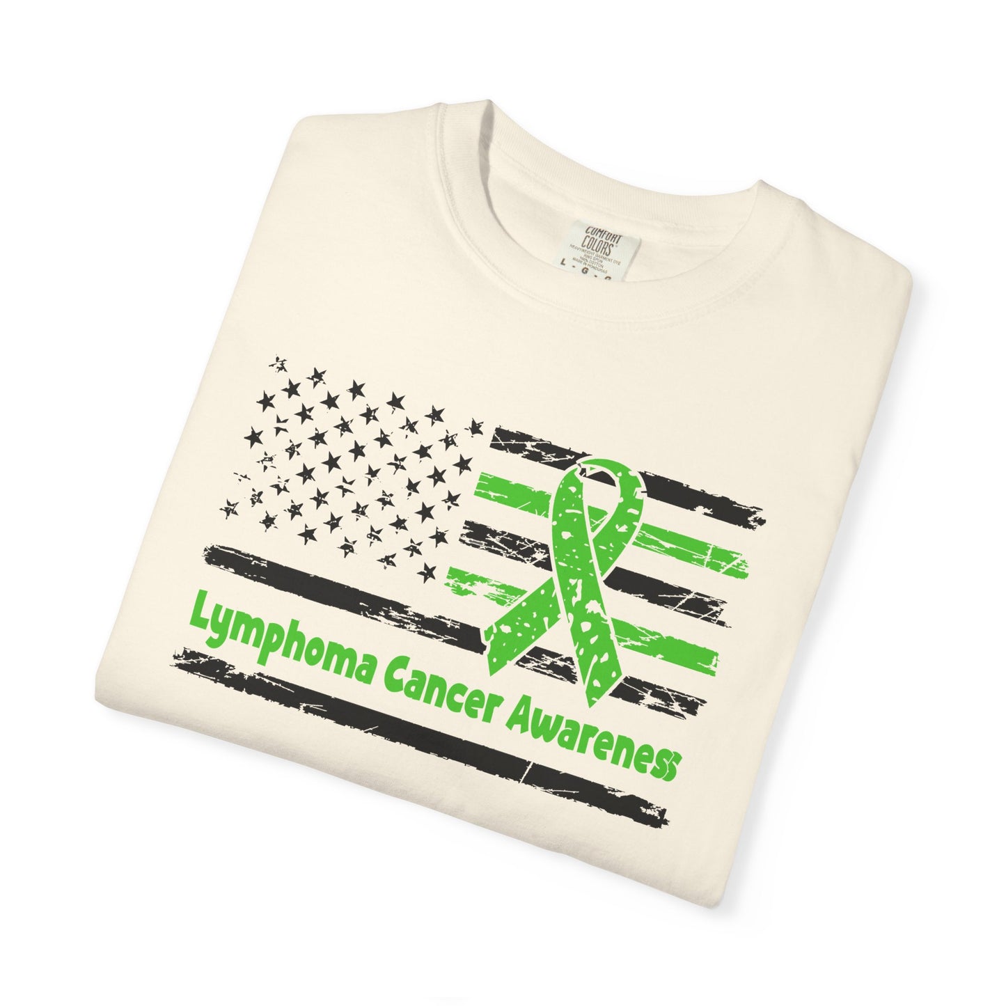 Lymphoma Awareness T-Shirt, Unisex Garment-Dyed Tee, Cancer Support Shirt, Green Ribbon Tee, Gift for Awareness Events