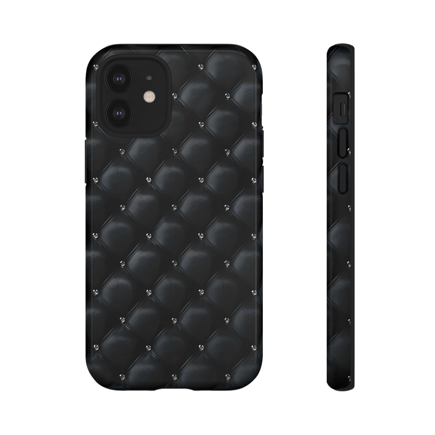Stylish Tough Phone Case - Elegant Black Quilted Design