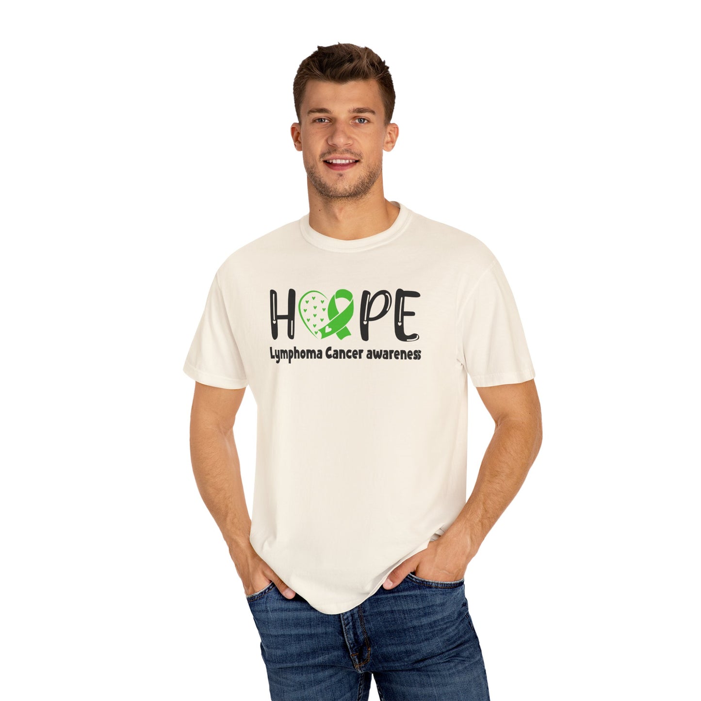 Lymphoma Awareness T-Shirt, Hope Ribbon Shirt, Cancer Support Tee, Unisex Garment-Dyed Tee, Fundraiser Apparel