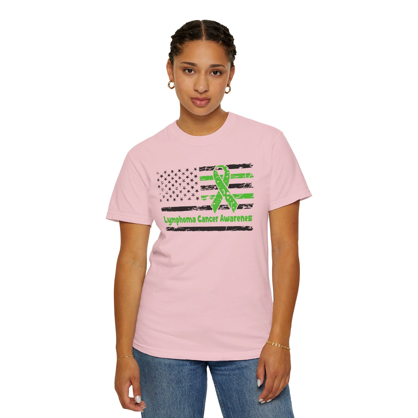 Lymphoma Awareness T-Shirt, Unisex Garment-Dyed Tee, Cancer Support Shirt, Green Ribbon Tee, Gift for Awareness Events