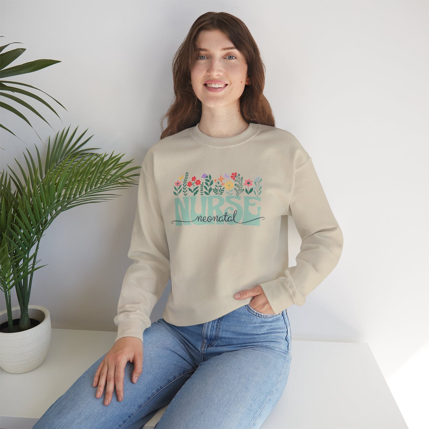 Floral Neonatal Nurse Sweatshirt - Unisex Heavy Blend™ Crewneck