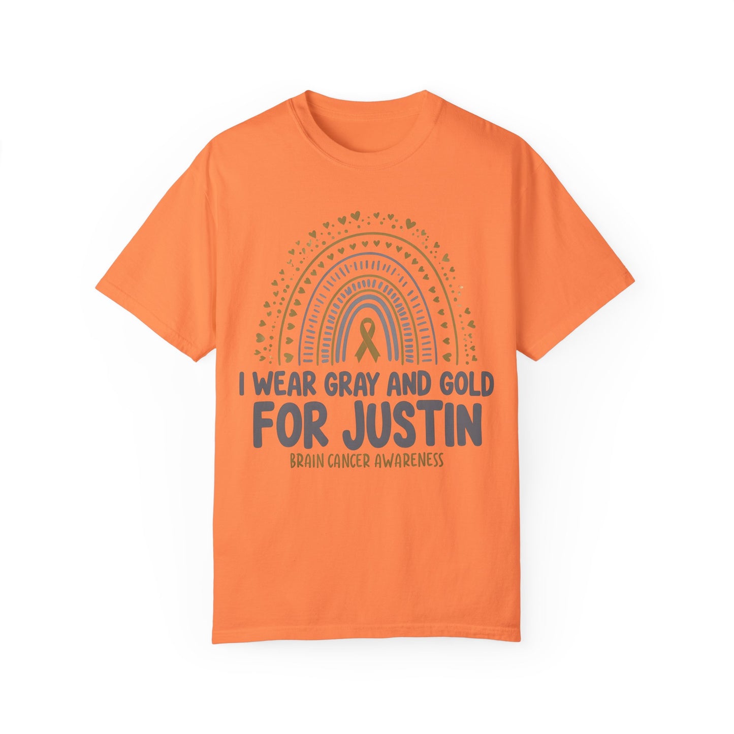 JUSTIN ADULT-Brain Cancer Awareness T-Shirt - I Wear Gray and Gold for Justin