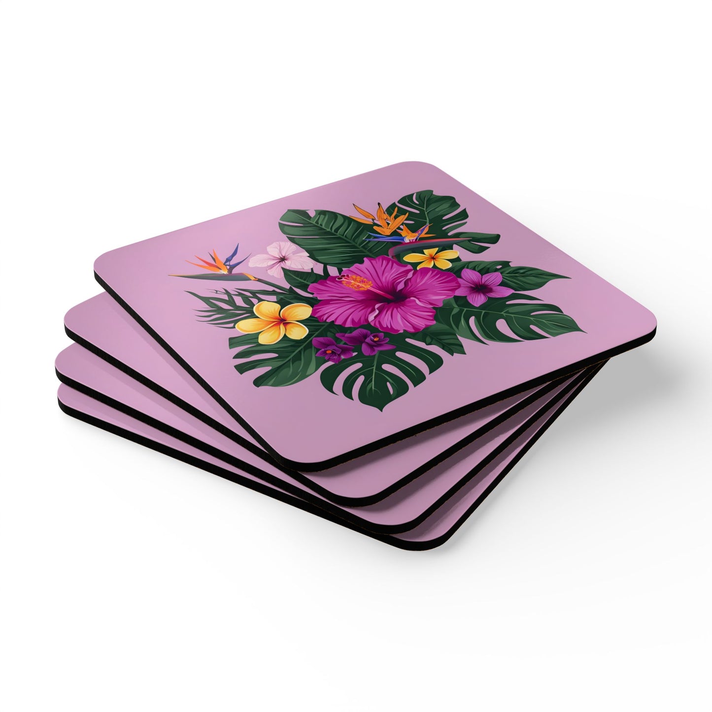 Tropical Floral Cork Coaster Set - Vibrant Home Décor for Summer Entertaining