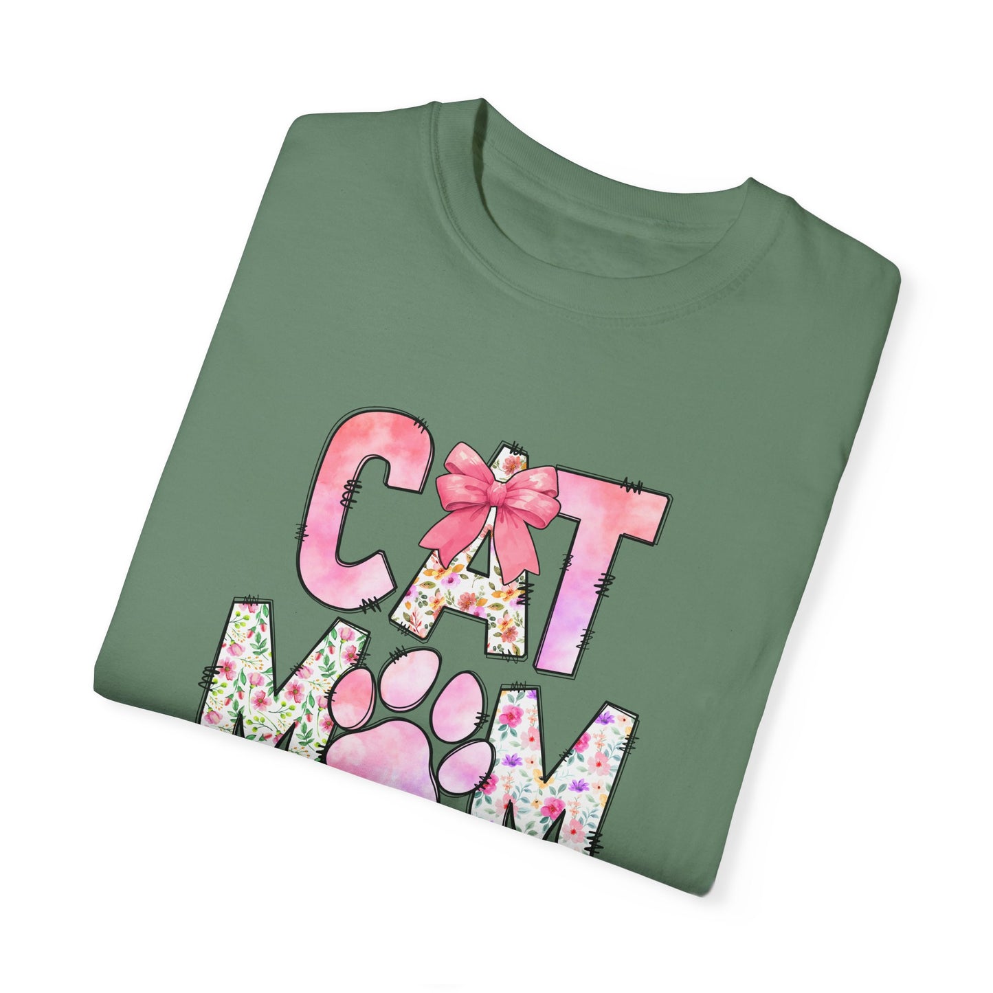 Cat Mom Garment-Dyed T-Shirt | Cute Floral Design for Cat Lovers