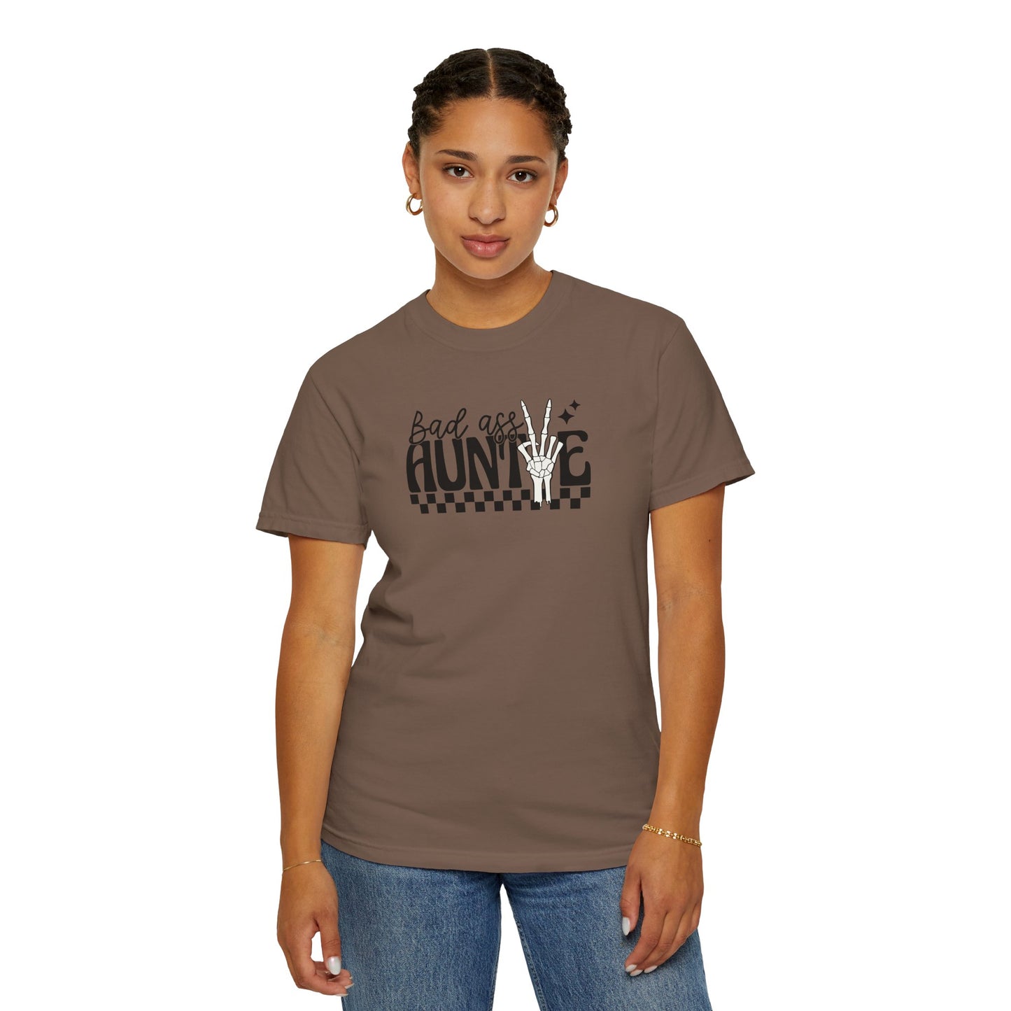 Bad Ass Auntie T-Shirt - Trendy Unisex Garment-Dyed Tee for Cool Aunts