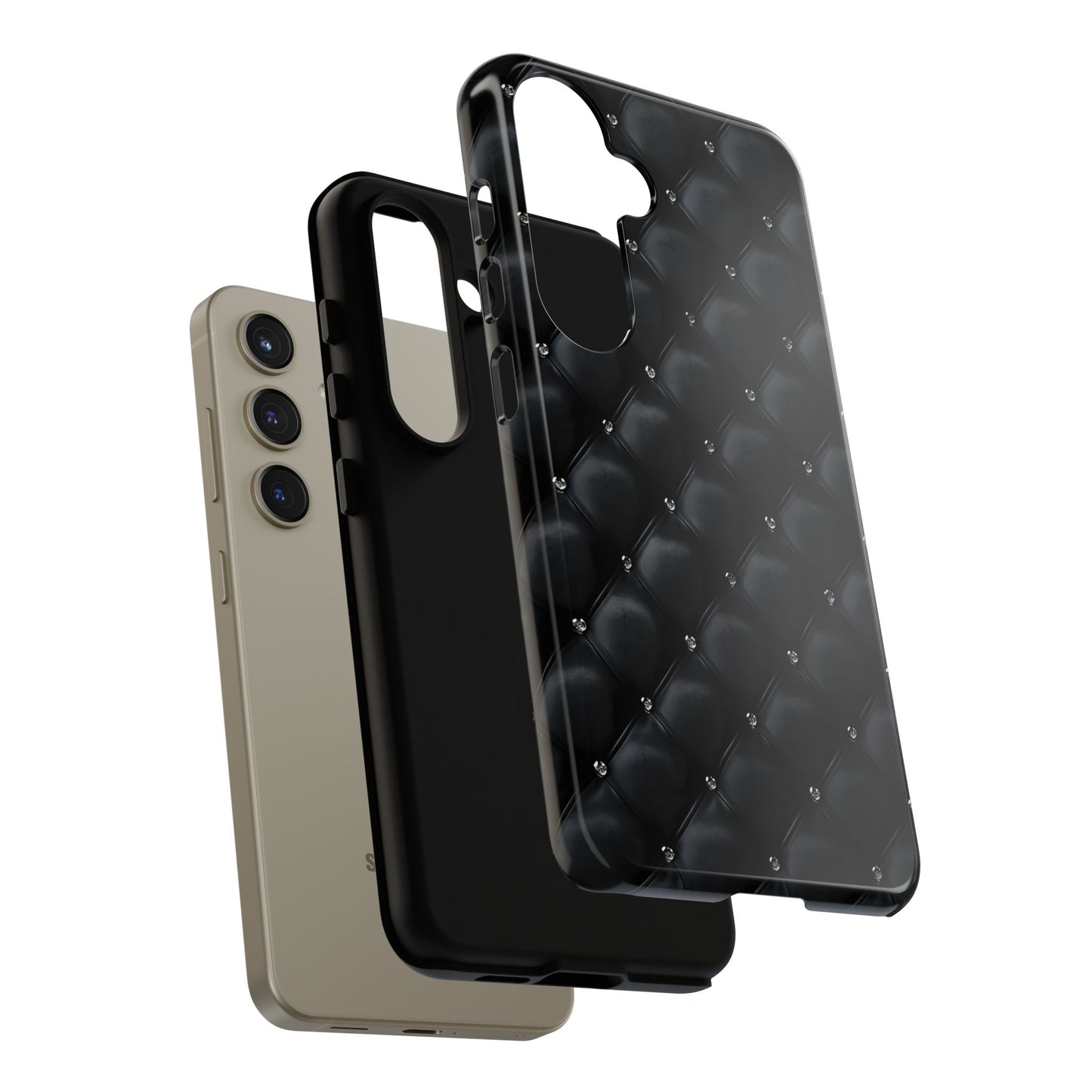 Stylish Tough Phone Case - Elegant Black Quilted Design