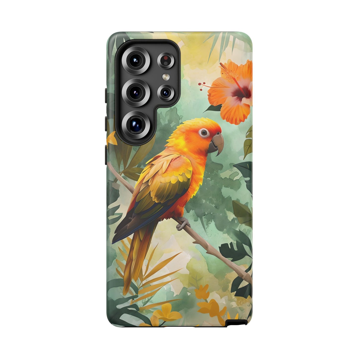 Tough Cases - Sun Conure Tropical Parrot Phone Case, Vibrant Floral Design, Durable Protection for Nature Lovers
