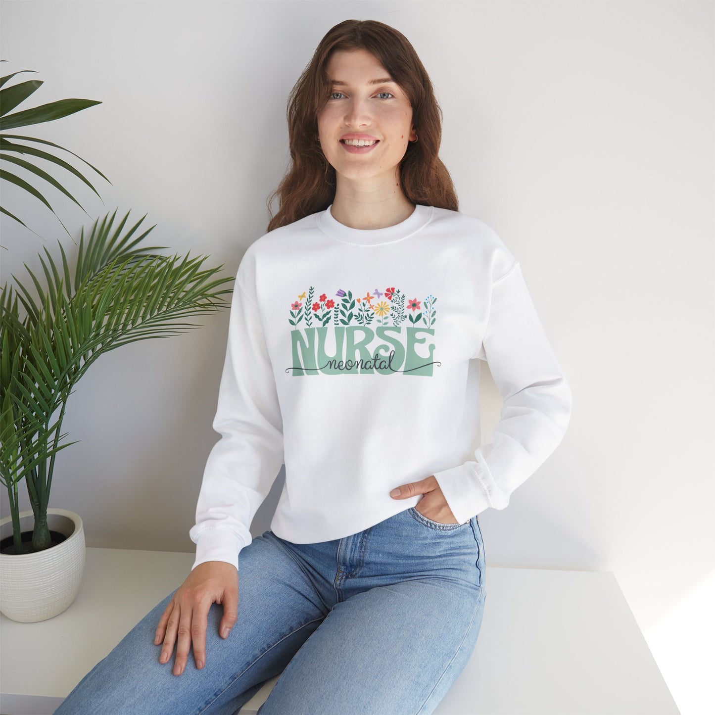 Floral Neonatal Nurse Sweatshirt - Unisex Heavy Blend™ Crewneck