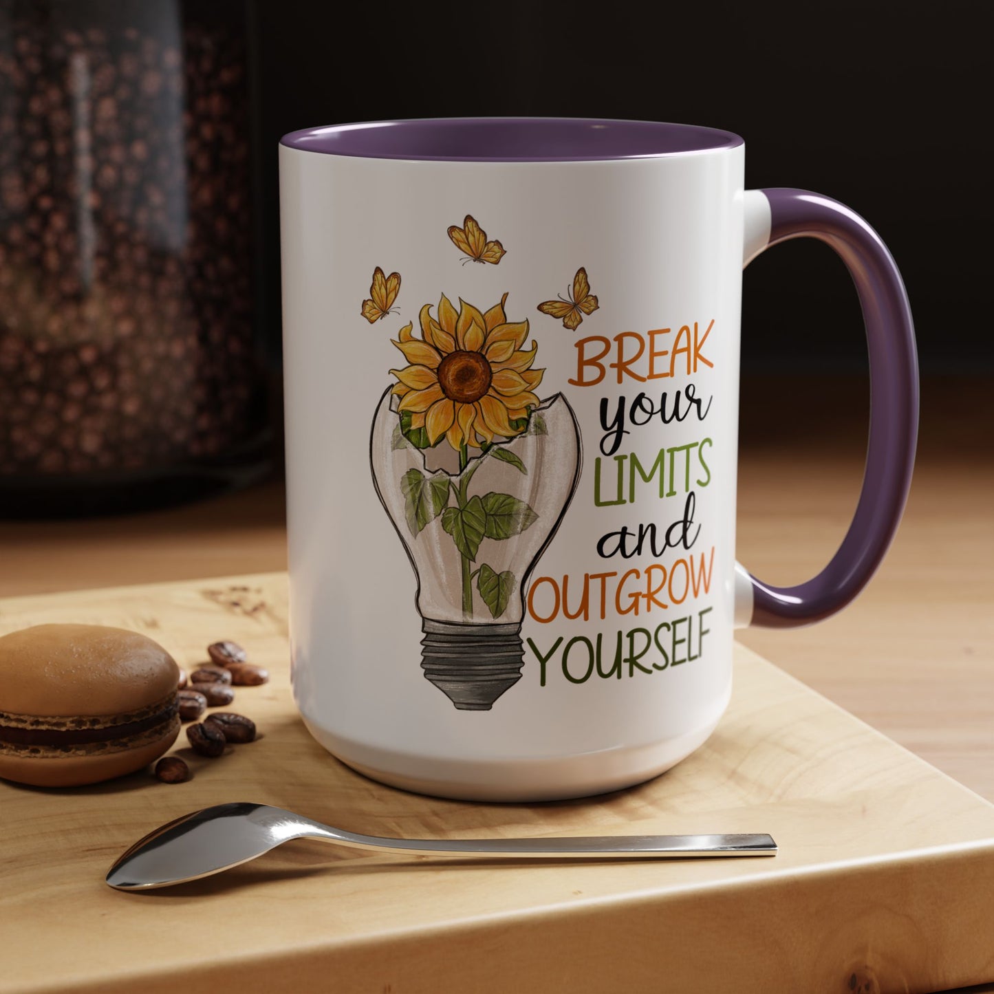 Inspirational Sunflower Coffee Mug - Break Your Limits & Outgrow Yourself - 15oz