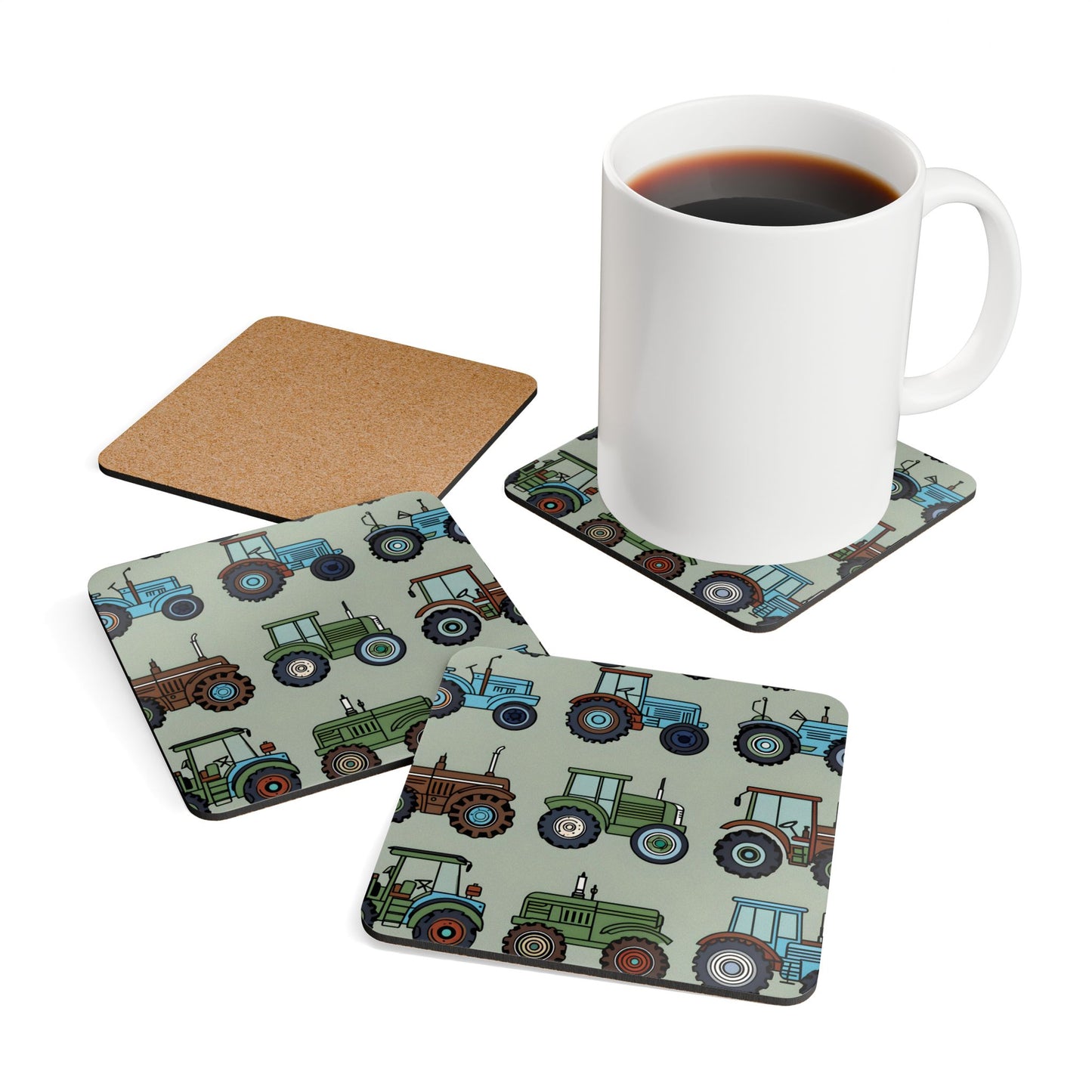 Farm Tractor Cork Coaster Set - Rustic Drinkware Accessory for Farmhouse Decor