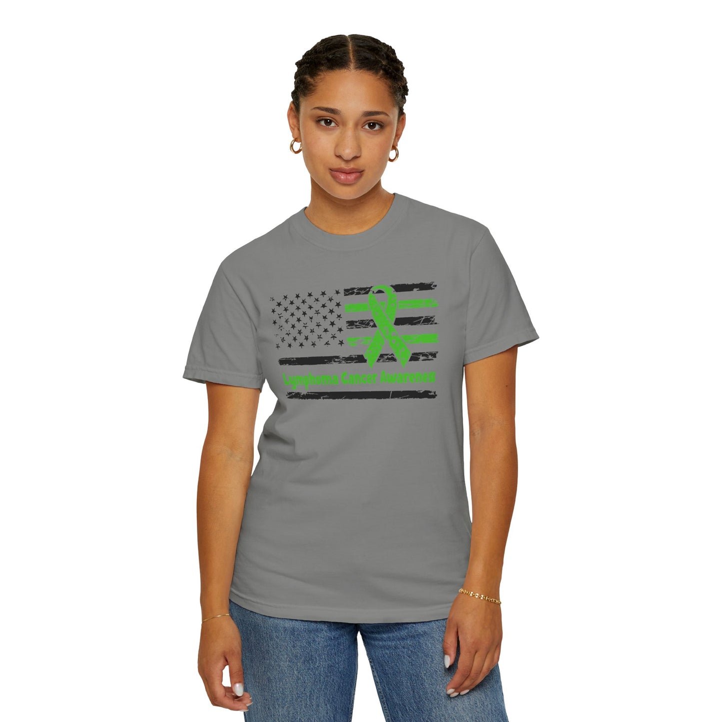Lymphoma Awareness T-Shirt, Unisex Garment-Dyed Tee, Cancer Support Shirt, Green Ribbon Tee, Gift for Awareness Events