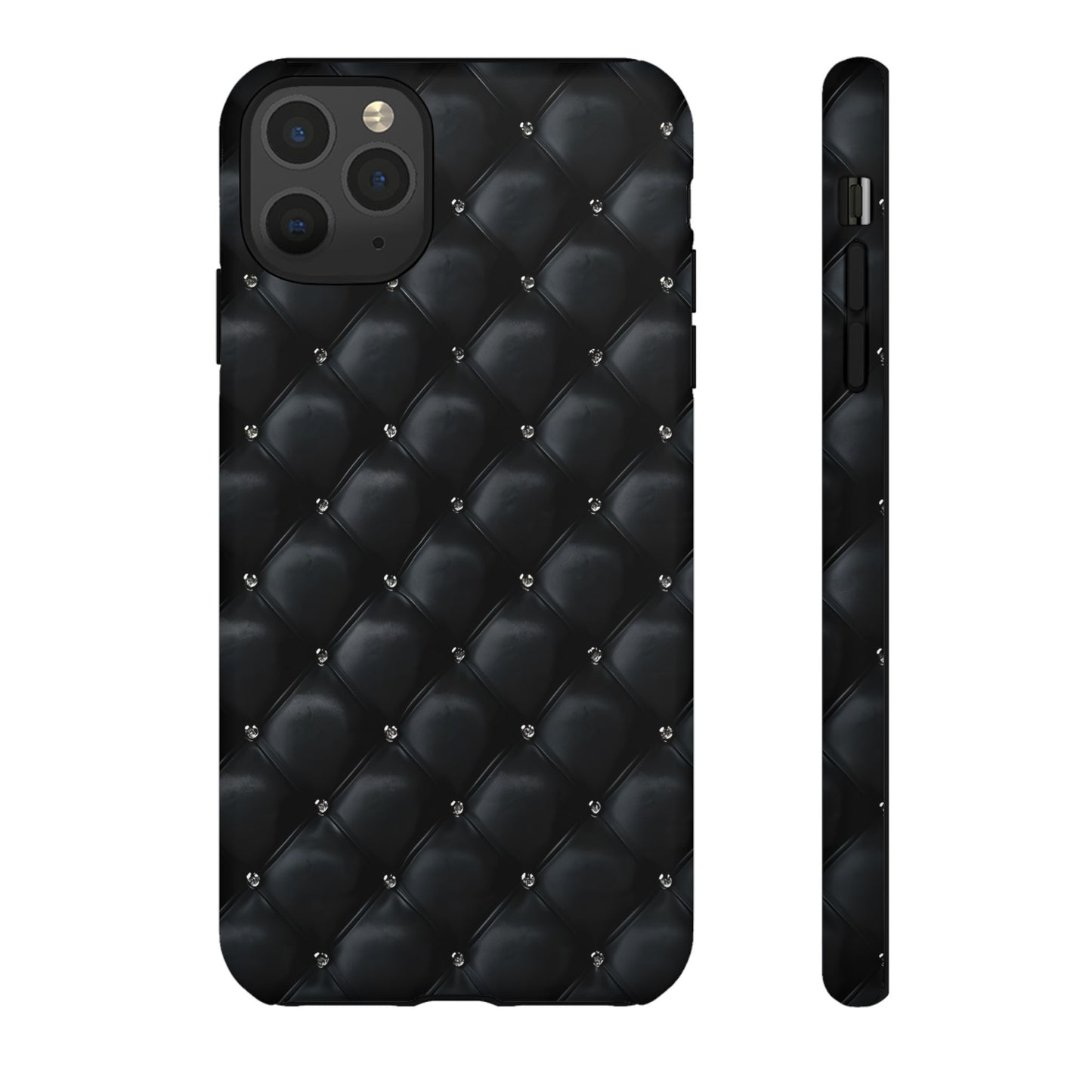 Stylish Tough Phone Case - Elegant Black Quilted Design