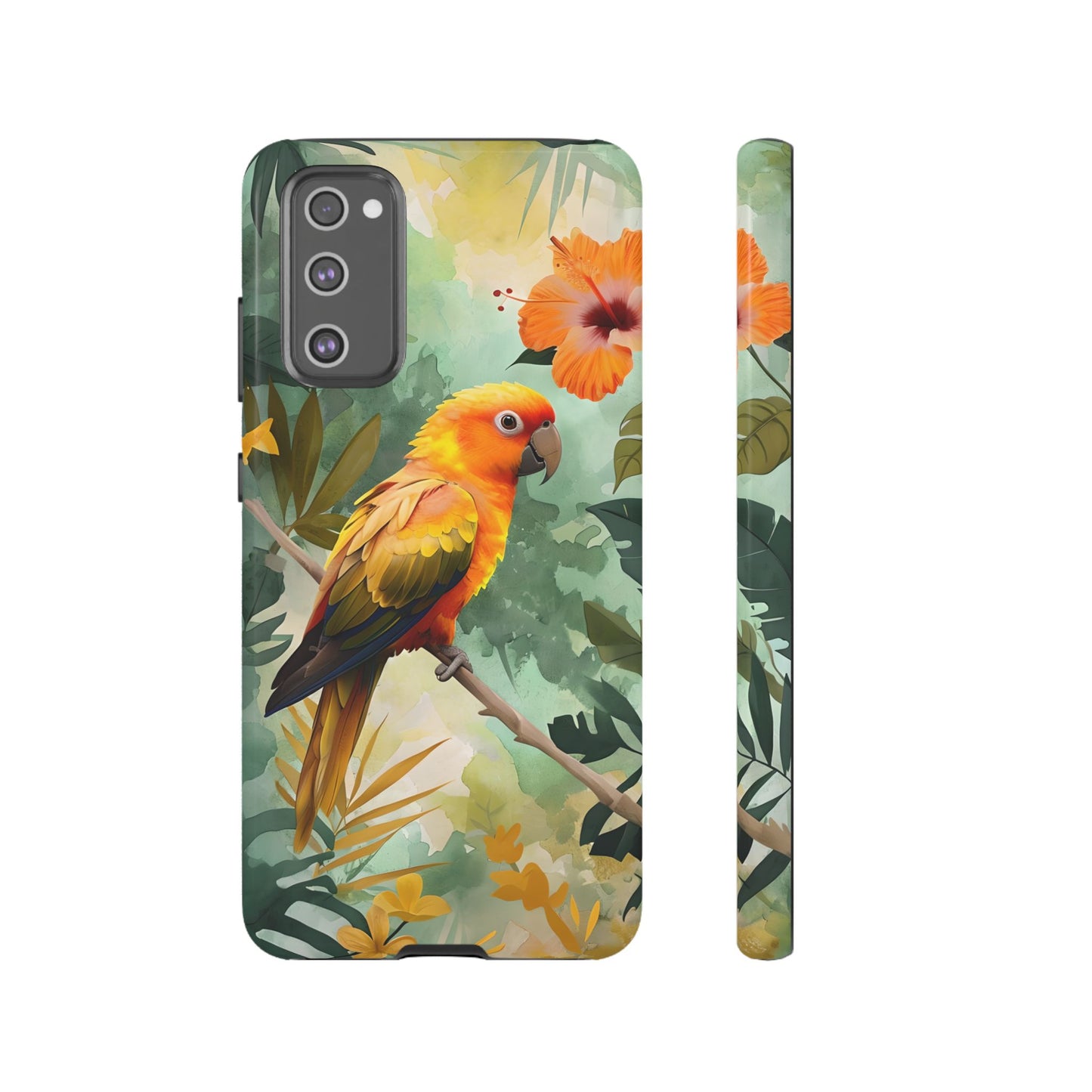 Tough Cases - Sun Conure Tropical Parrot Phone Case, Vibrant Floral Design, Durable Protection for Nature Lovers